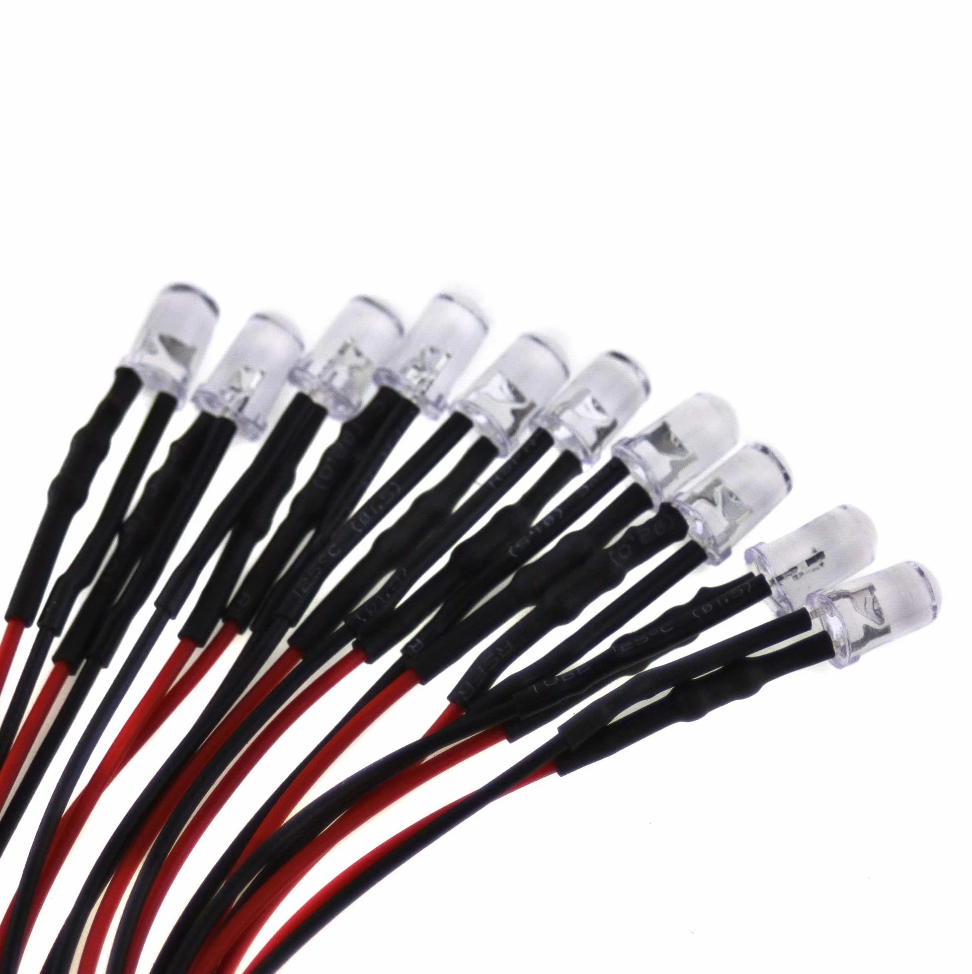 10 x 5 mm LED, 24 V, czerwony; z kablem przyłączeniowym 20 cm i wbudowanym opornikiem