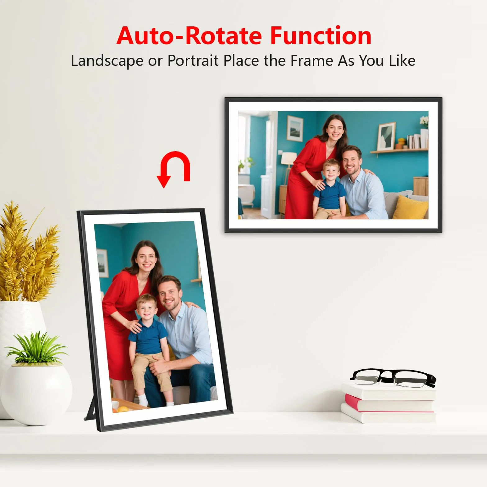 FRAMEO Cyfrowa ramka na zdjęcia 15,6 cala, bardzo duża, WiFi, cyfrowa ramka na zdjęcia z 32GB 1920 x 1080 IPS HD ekranem dotykowym, na biurko i montaż naścienny, udostępnianie zdjęć i filmów za pomocą