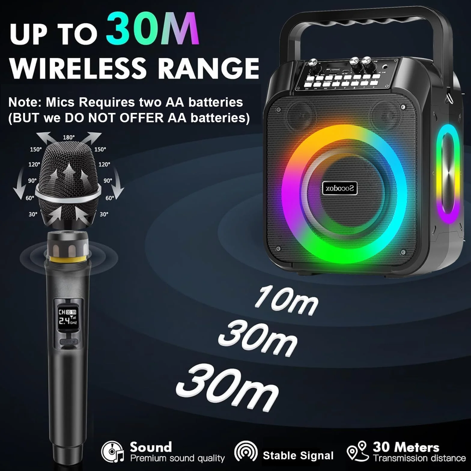 Maszyna do karaoke, przenośny głośnik karaoke Bluetooth z 2 mikrofonami bezprzewodowymi, bateria 6000 mAh, czas odtwarzania 12 godzin, TWS stereo, światło RGB, system PA z podwójną membraną