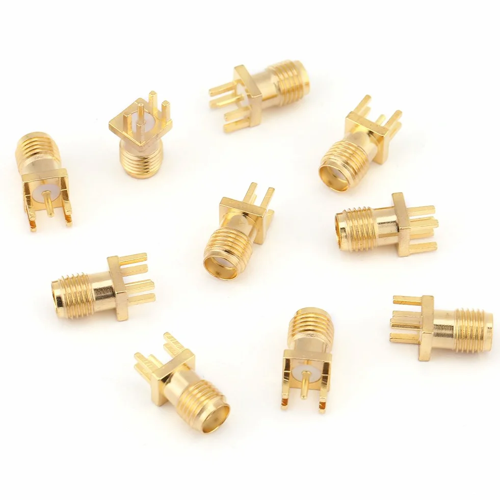 10 szt. mosiężne złącze żeńskie SMA PCB do montażu panelowego żeńskie gniazdo wtykowe 50 omów złącza RF do urządzeń bezprzewodowych