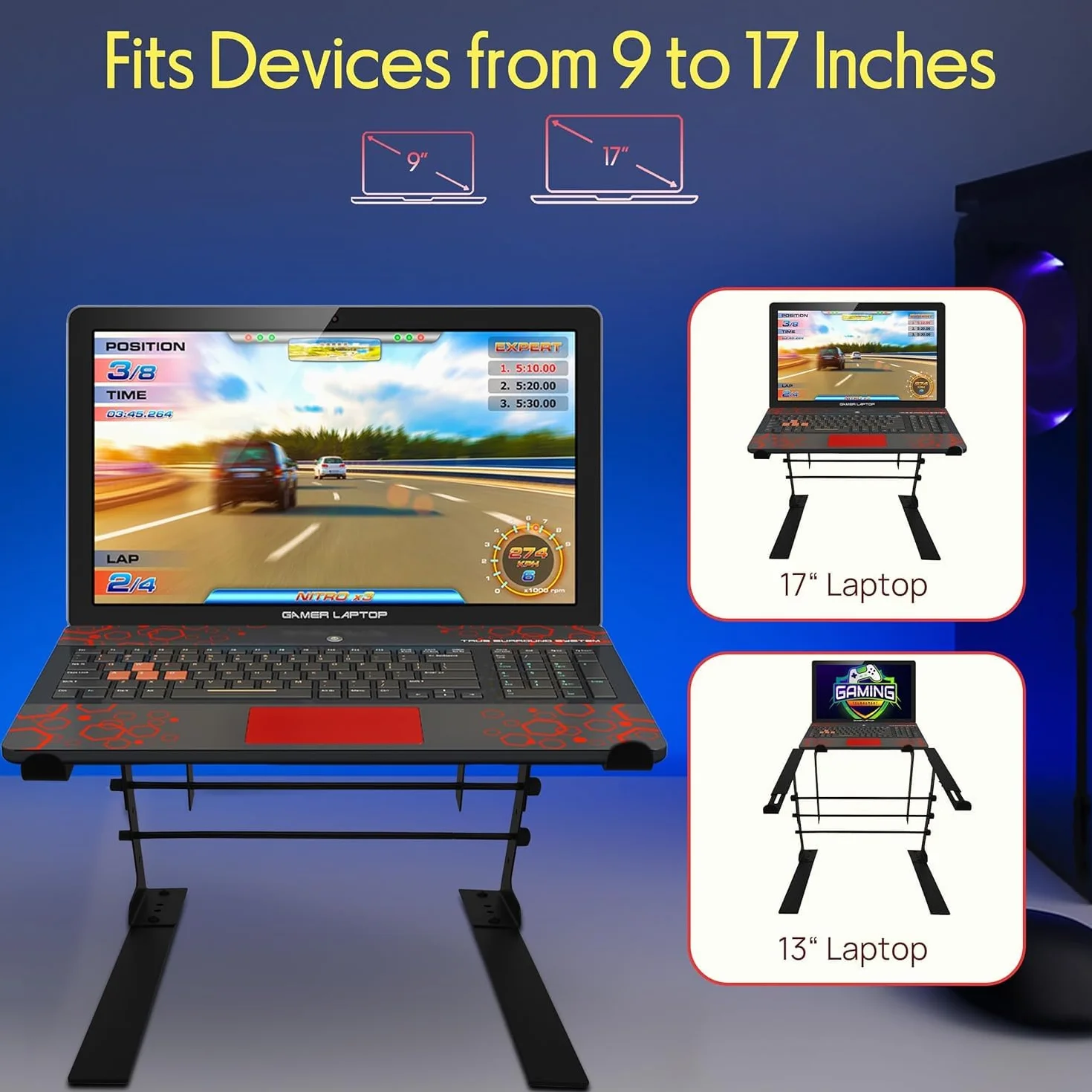 Pyle Stolik dla DJ, przenośny podwójny stojak na laptopa, podwójny stojak na laptopa z regulowaną wysokością, ergonomiczny design i antypoślizgowe ząbki, do miksera DJ-a, kontrolera, stacji roboczej,