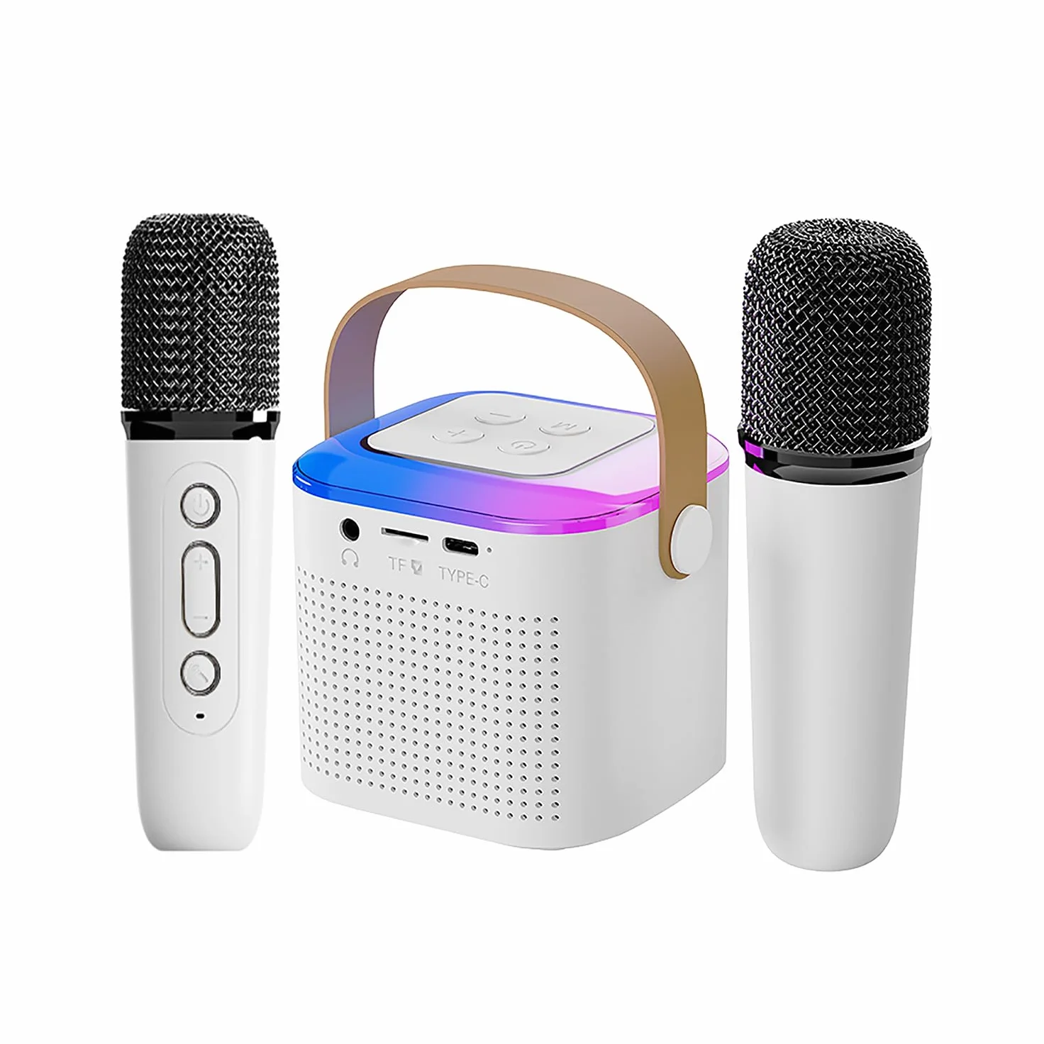 Przenośna maszyna do karaoke z 2 mikrofonami bezprzewodowymi, mini maszyna do karaoke ze światłami LED, głośnikiem Bluetooth, karta TF, wejście AUX dla dzieci dorosłych, przyjęcie urodzinowe