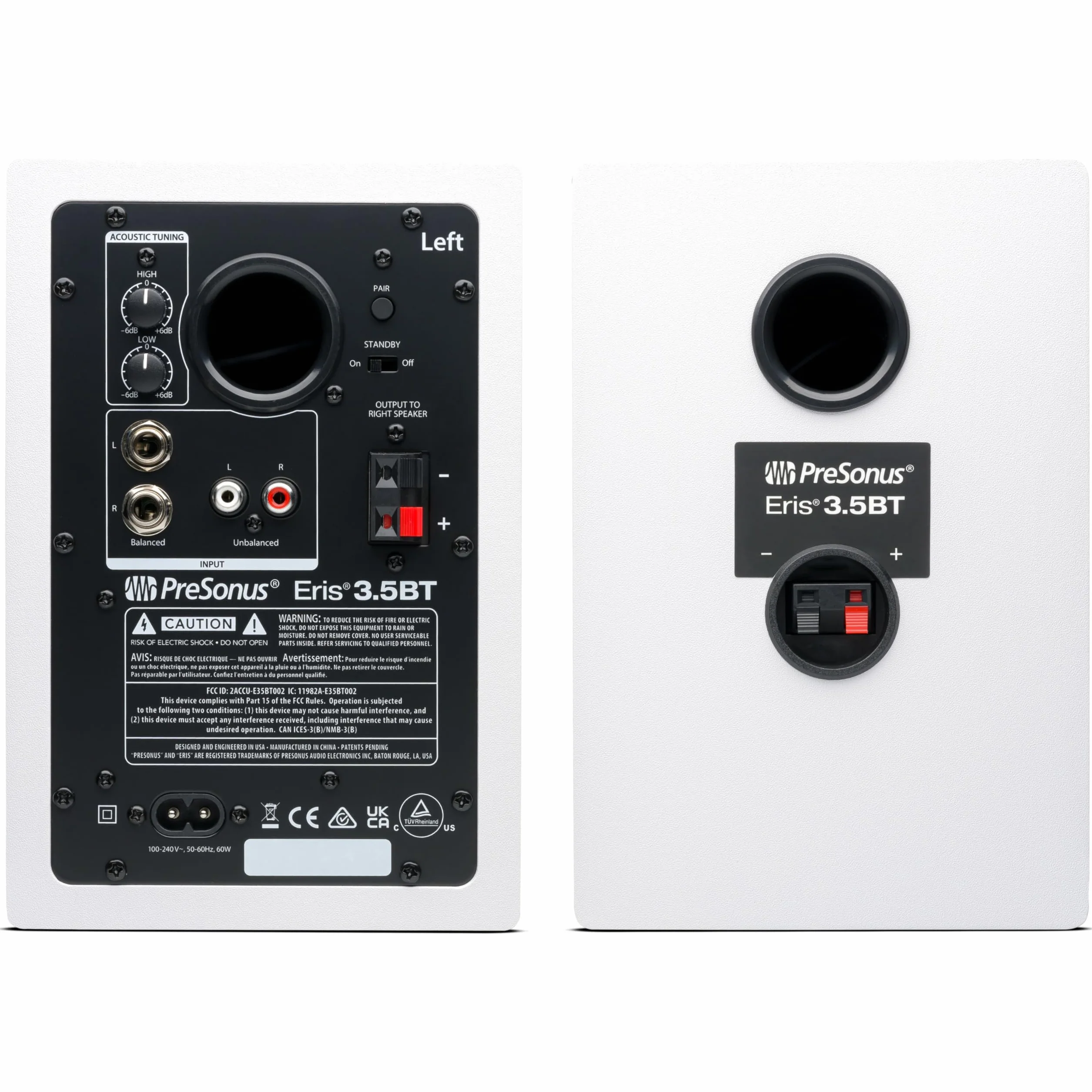 PreSonus Eris 3.5BT Gen 2 in White, Studio Monitor Speakers with Bluetooth, Pair, 3.5 Inch, 2-Way, Powered Desktop Speakers for Multimedia, Gaming, Studio-Quality Music Production, 50W Power