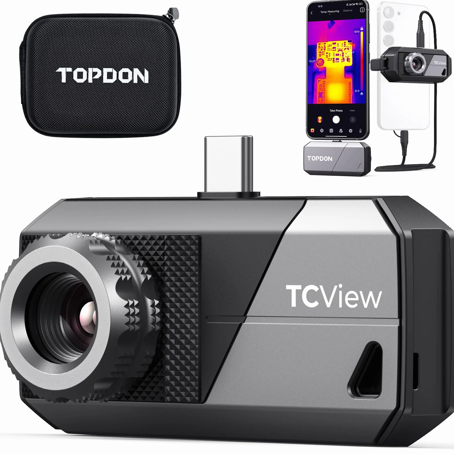 TOPDON TS001 kamera termowizyjna z systemem Android, zakres obserwacji od 0,1 do 500 m, regulowany obiektyw 9 mm, rozdzielczość IR 256 x 192, ręczne ogniskowanie kamery termowizyjne do polowania, na