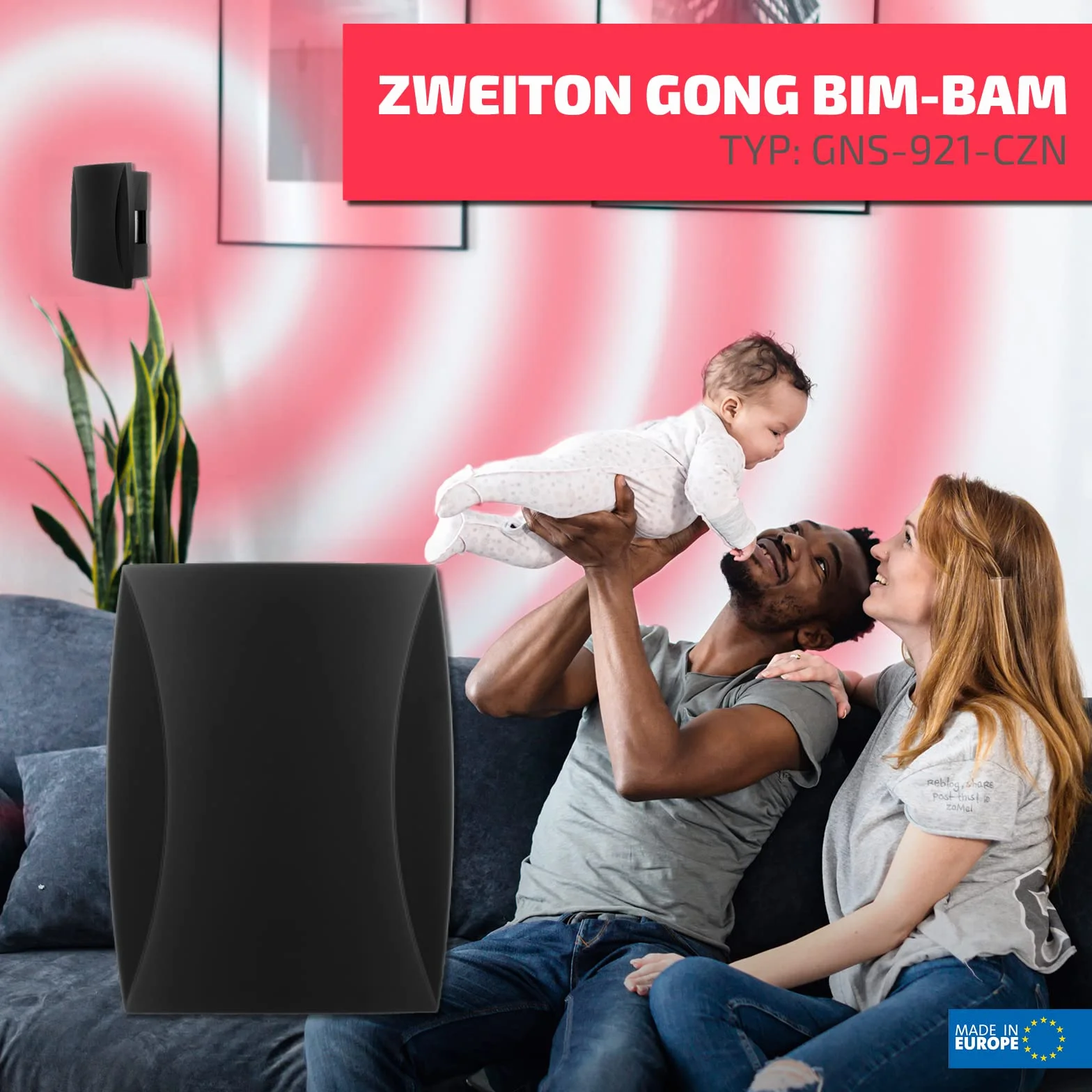 SUNDI GNS-921 dzwonek do drzwi, dzwonek, podwójny dźwięk, 230 V, Bim Bam, czarny