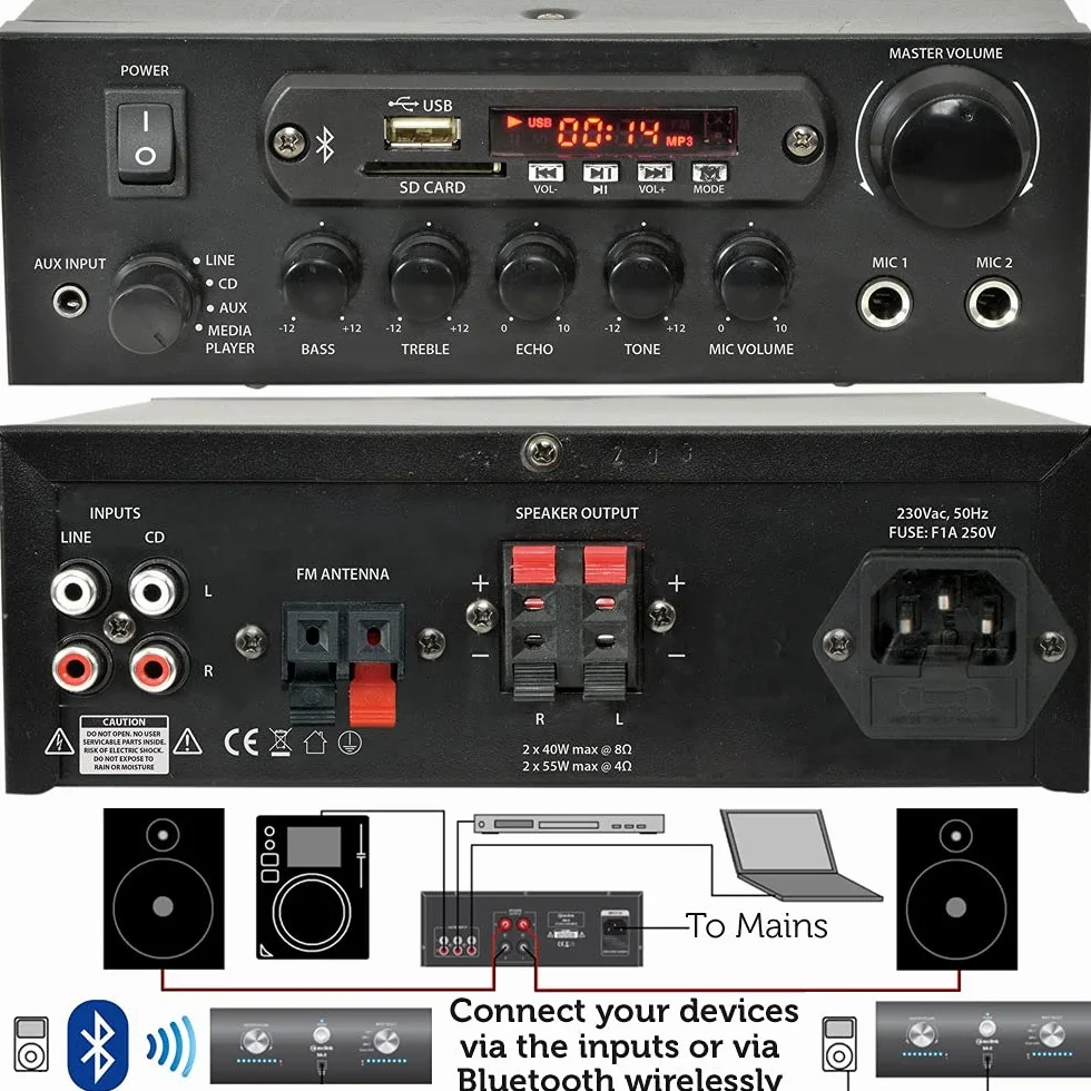 SMART HOME 4-strefowy zestaw BLUETOOTH – 8 x 180 W 10 cm czarny głośnik do montażu na ścianie, wzmacniacz stereo 110 W, kabel rozdzielacz głośników *ECHO ALEXA SPOTIFY* bezprzewodowy system wzmacniacza dźwięku HiFi - bar pub Home Surround