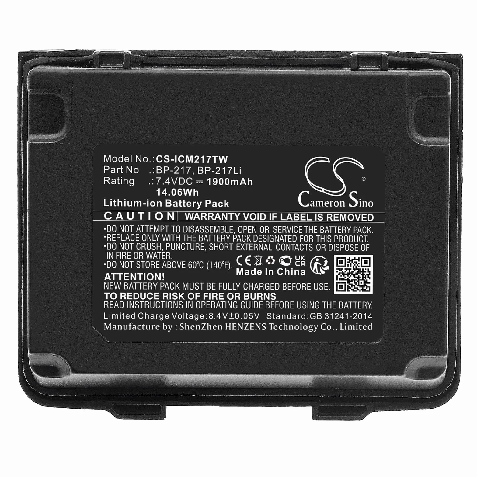 Cameron Sino akumulator do Icom IC-80AD, IC-91A, IC-91AD, IC-E80D, IC-E90, IC-E91, IC-T90, IC-T90A, IC-T90E, IC-T91, ID-91 PN:Icom BP-217, BP-217Li 1900mAh / 14.0 6 Wh