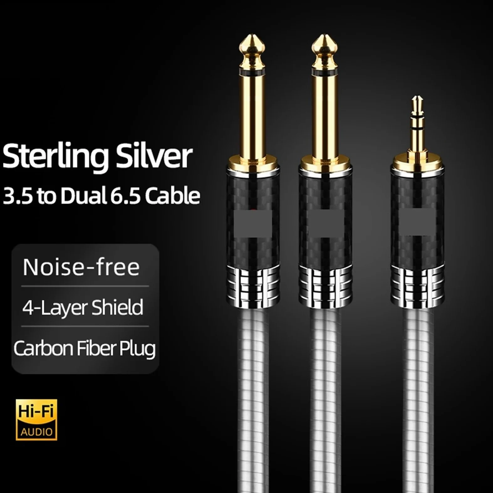 Wysokiej jakości srebrny podwójny kabel HiFi 3.5 6,35 do wzmacniacza mieszającego 2 rozdzielacz Jack Mono 6,5 do 3,5 (0,75 m) stereo kabel audio