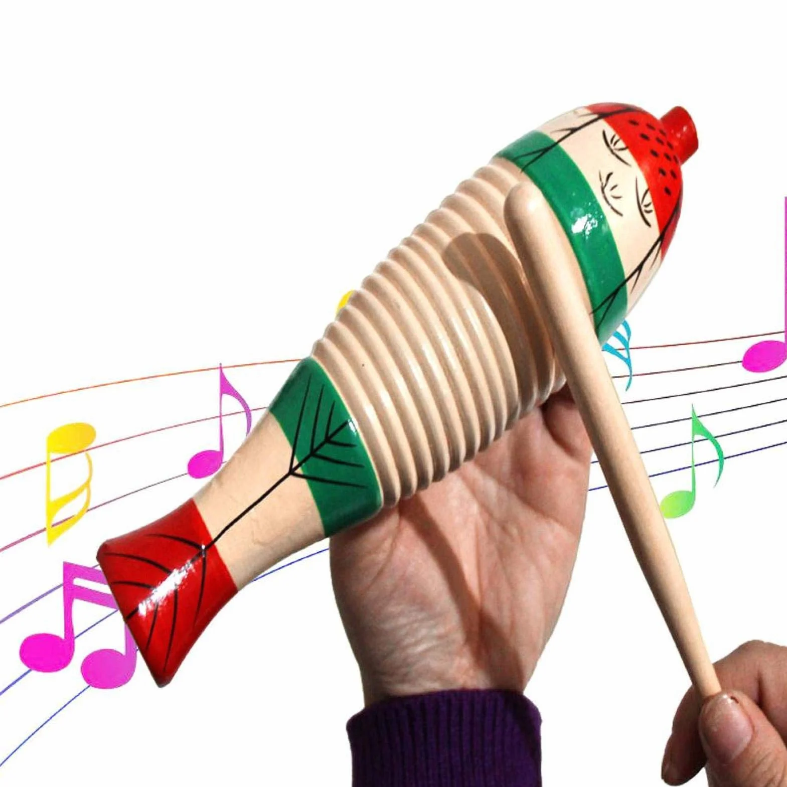 Drewniany skrobak Guiro Sound Tube Muzyczny instrument perkusyjny Kolorowy instrument perkusyjny dla dzieci bawiących się w przedszkolu