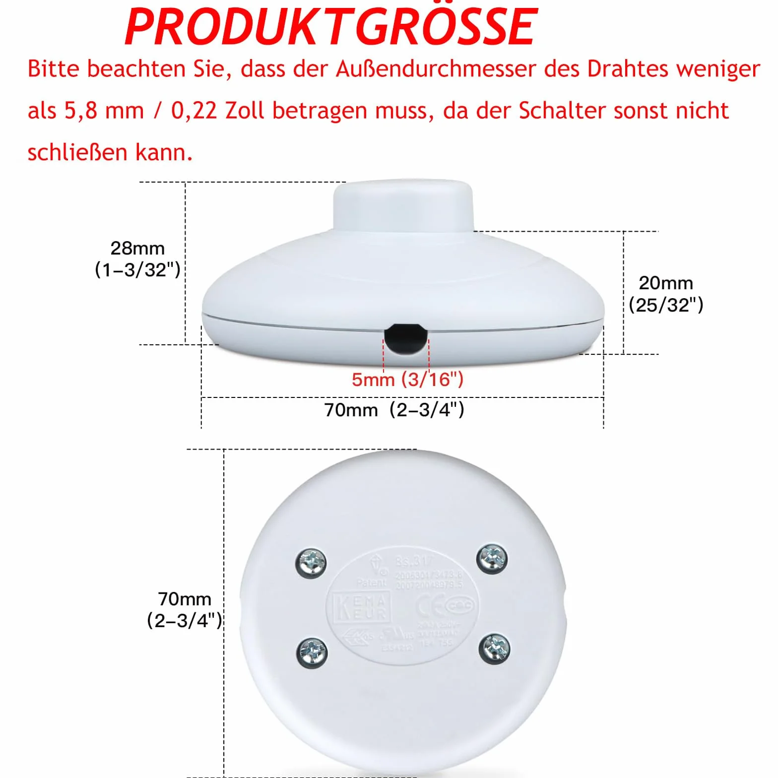 Powice Włącznik nożny, okrągły, biały, 3 A, 250 V, lampa stojąca, przełącznik pedału