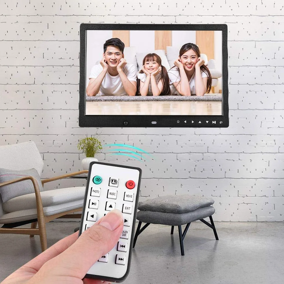 Garsent Cyfrowa ramka na zdjęcia 13 cali, 1280 x 800 Full HD, elektroniczna ramka na zdjęcia z pilotem zdalnego sterowania, regulowana jasność, muzyka, wideo, kalendarz, budzik, obsługuje USB i kartę