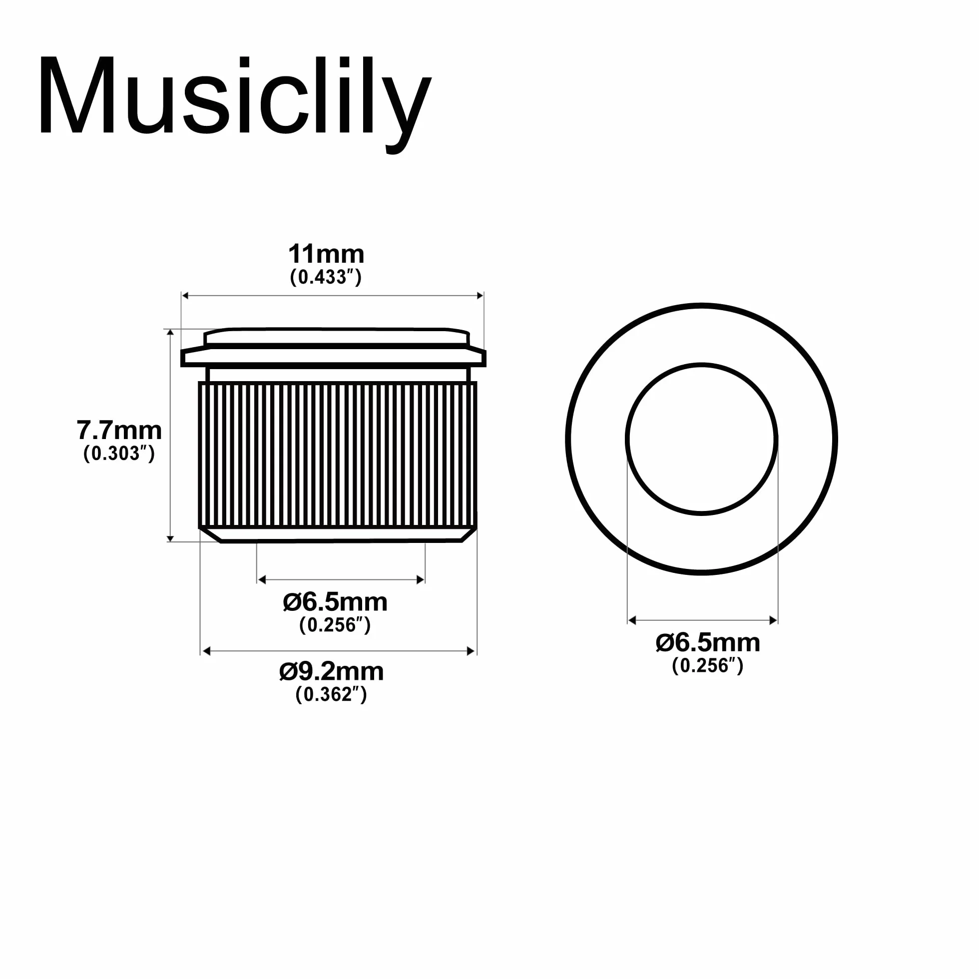 Musiclily Ultra Solidna Mosiężna 9,2 mm Tulejki Kluczy do Vintage Klucze Gitary Elektrycznej typu Fender, Nikiel (6 szt.)