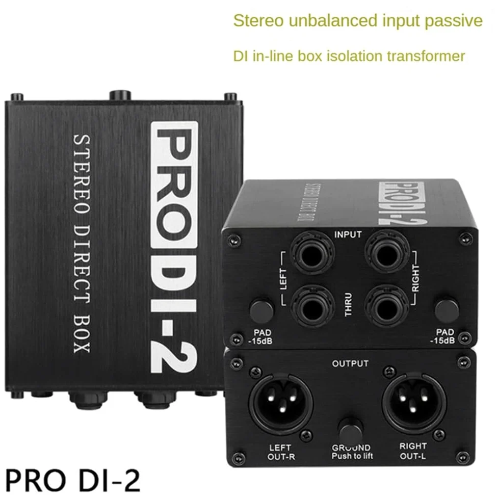 Prodi-2 Passive Stereo Direct Box do Audio DI Box Bezpośredni wtryskiwacz bezgłośny 2-kanałowy do konwertera audio