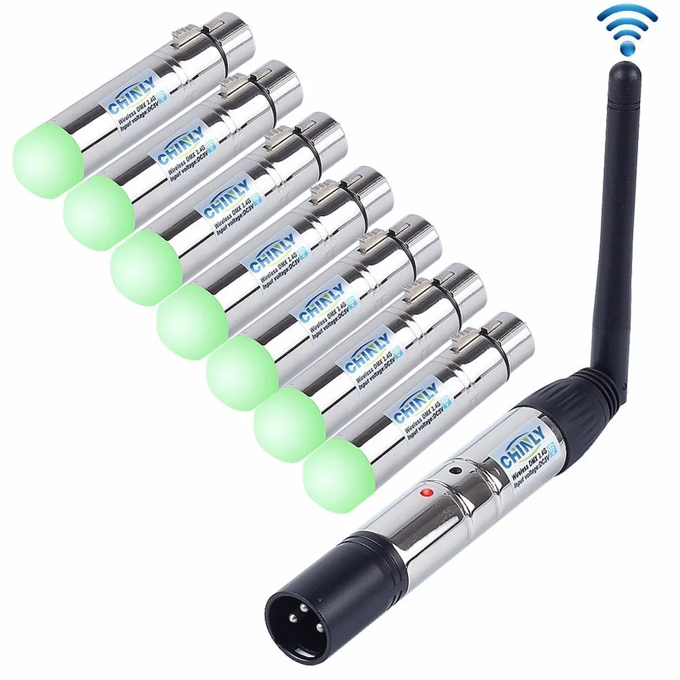 XLR nadajnik/odbiornik DMX512 2,4 GHz ISM z anteną do oświetlenia scenicznego 1 Sender 7 Empfänger