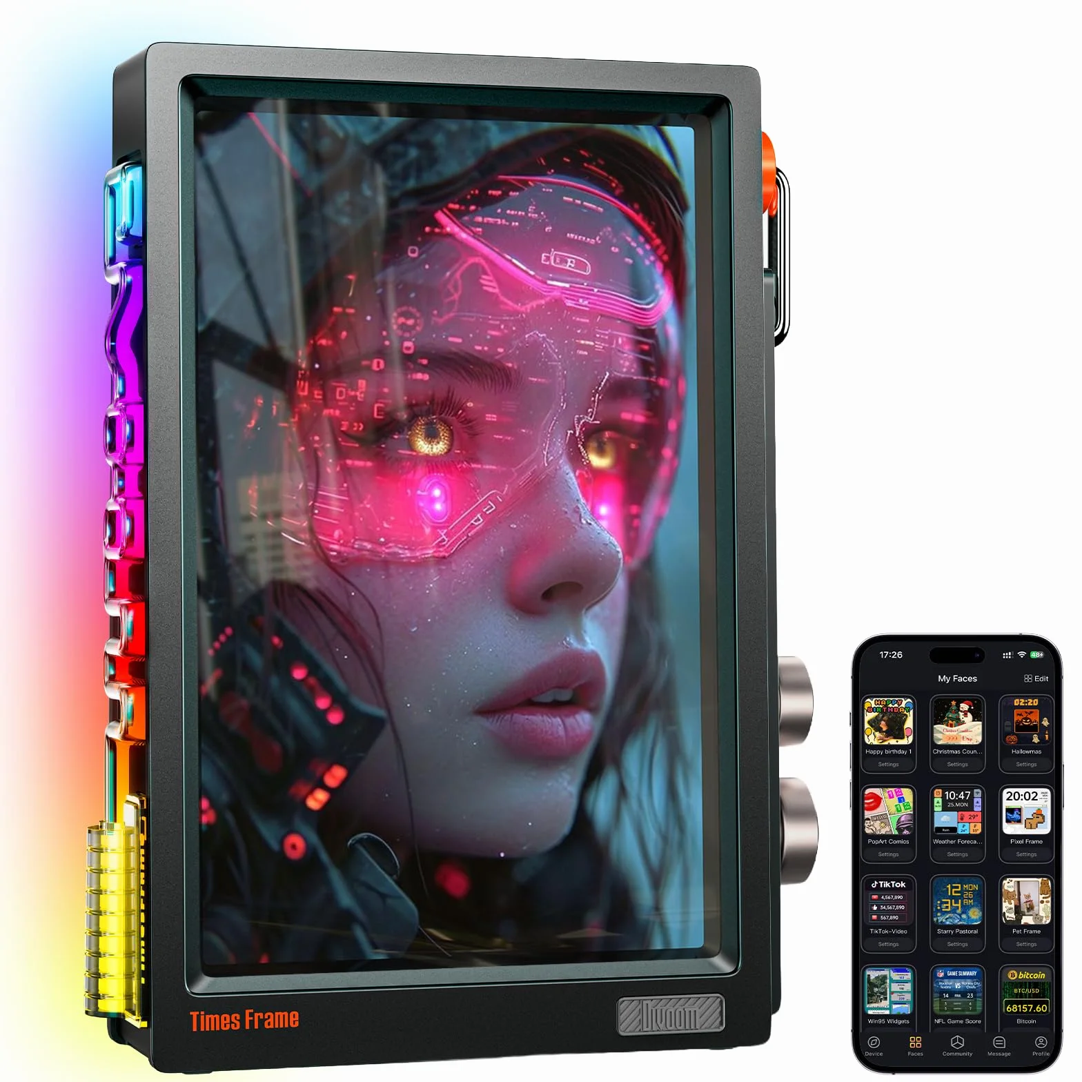 Divoom Times Frame 10,1" Wi-Fi cyfrowa ramka na zdjęcia z aplikacją i 64 GB, wyświetlacz HD IPS 1280 x 800 cm, RGB, dekoracja do domu, dla nerdów (czarna)