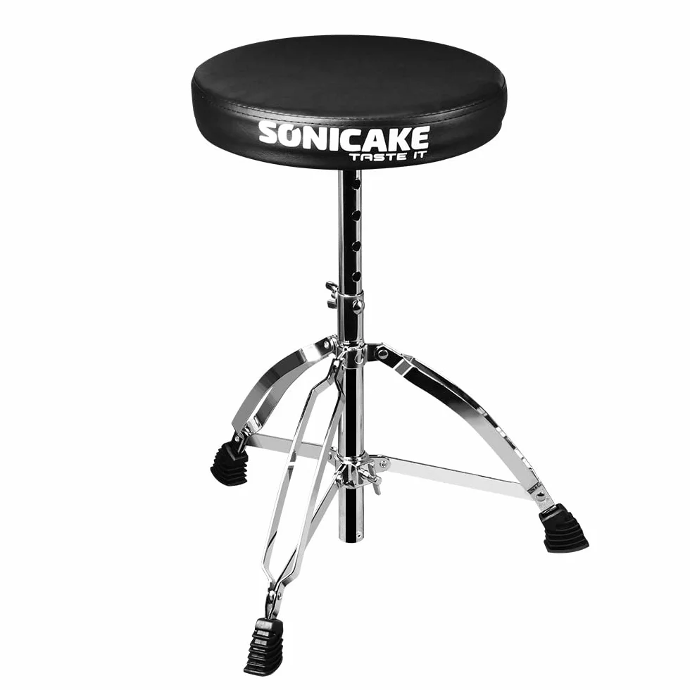 SONICAKE Regulowany stołek bębnowy czarny antypoślizgowe wyściełane siedzisko