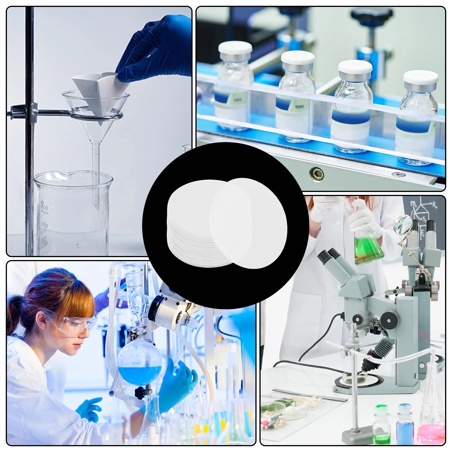 Zestaw 100 okrągłych filtrów papierowych, jakościowy papier filtracyjny, laboratoryjne koła filtracyjne, artykuły laboratoryjne z filtrem okrągłego papieru, do eksperymentu z filtrem, test oleju, 150
