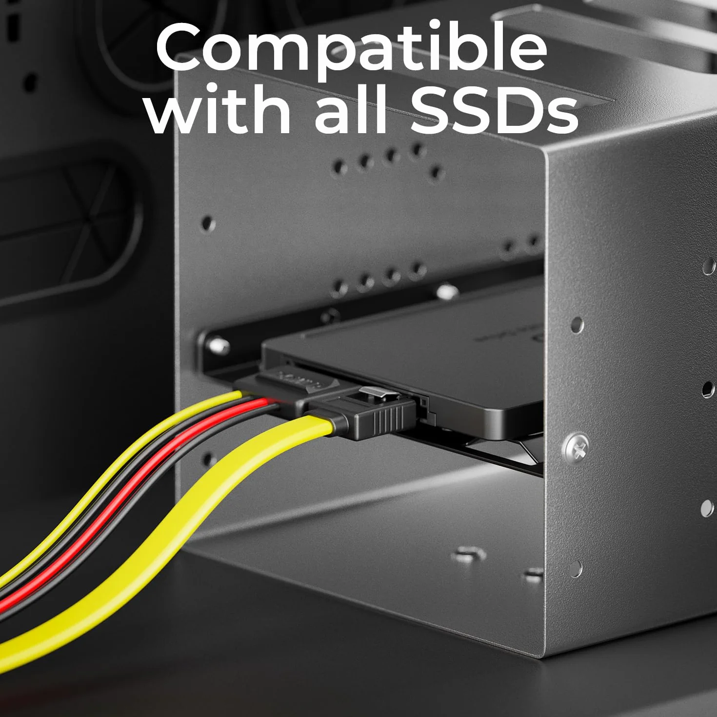 deleyCON Rama Montażowa dla Dysków Twardych 2,5" Adapter Dysków SSD do 3,5" Zdejmowana Rama Uchwyt Montażowy Szyny w Tym Śruby Adapter Zasilania Kabel SATA i Śrubokręt - Czarny