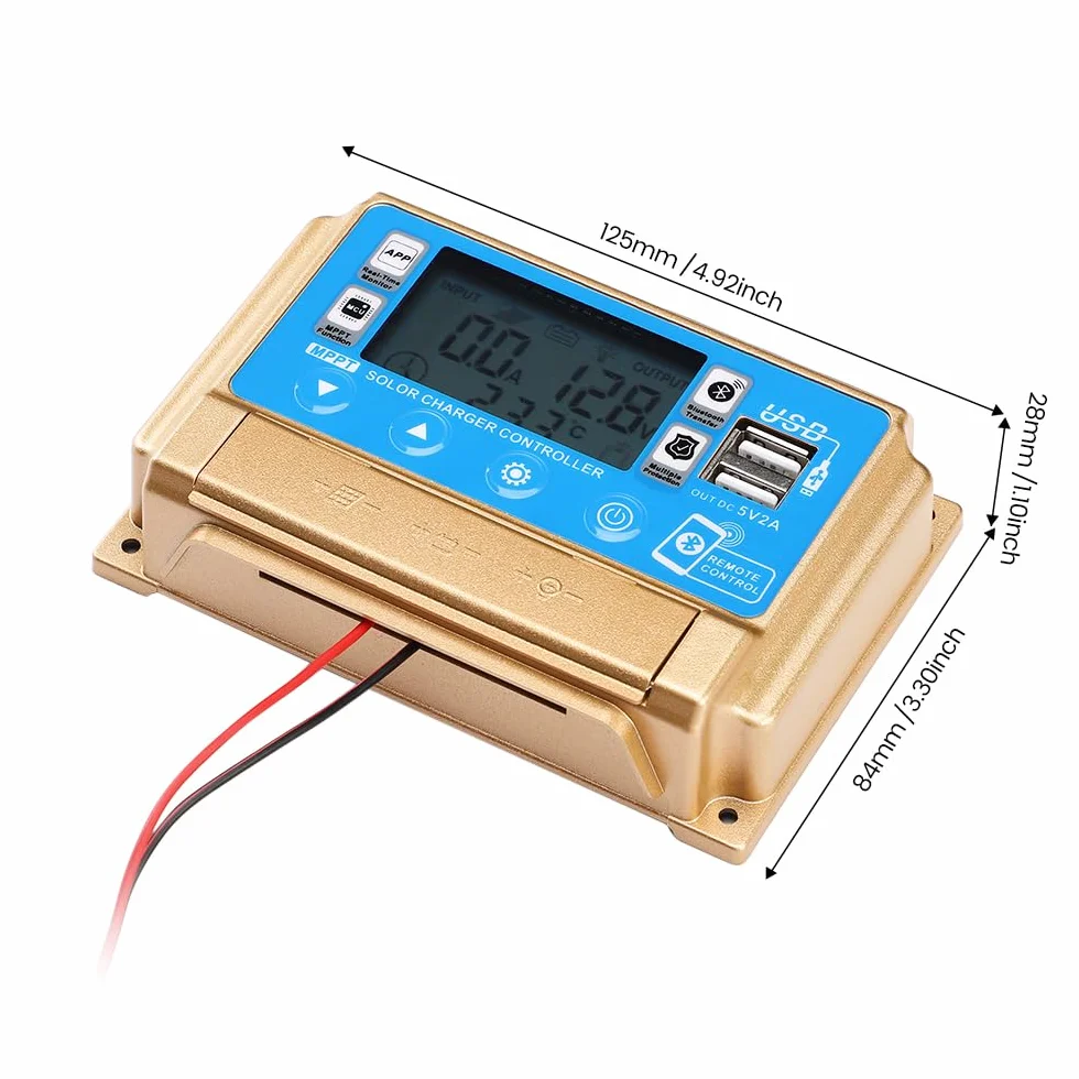 Solarny regulator ładowania MPPT 30 A, ładowarka solarna 12 V/24 V, autofokus, MPPT Tracking Charge z wyświetlaczem Bluetooth LCD, podwójny USB, regulator ładowania, kilka trybów sterowania
