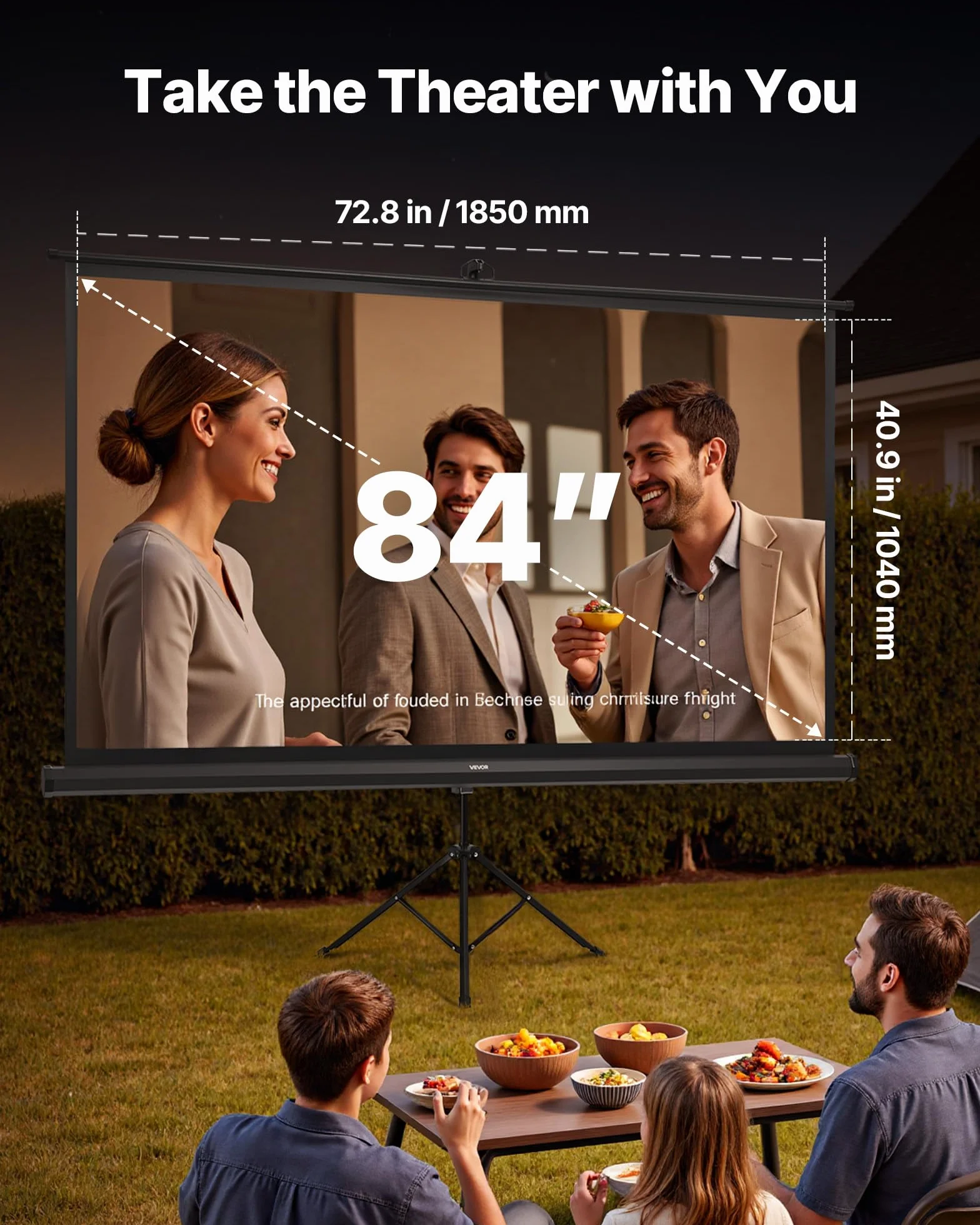 VEVOR Ekran projektora ze stojakiem, szeroki kąt 160°, ekran projekcyjny, 16:9 4K HD, bez zagnieceń, przenośny statyw z torbą do przenoszenia, do kina domowego, biura, prezentacji