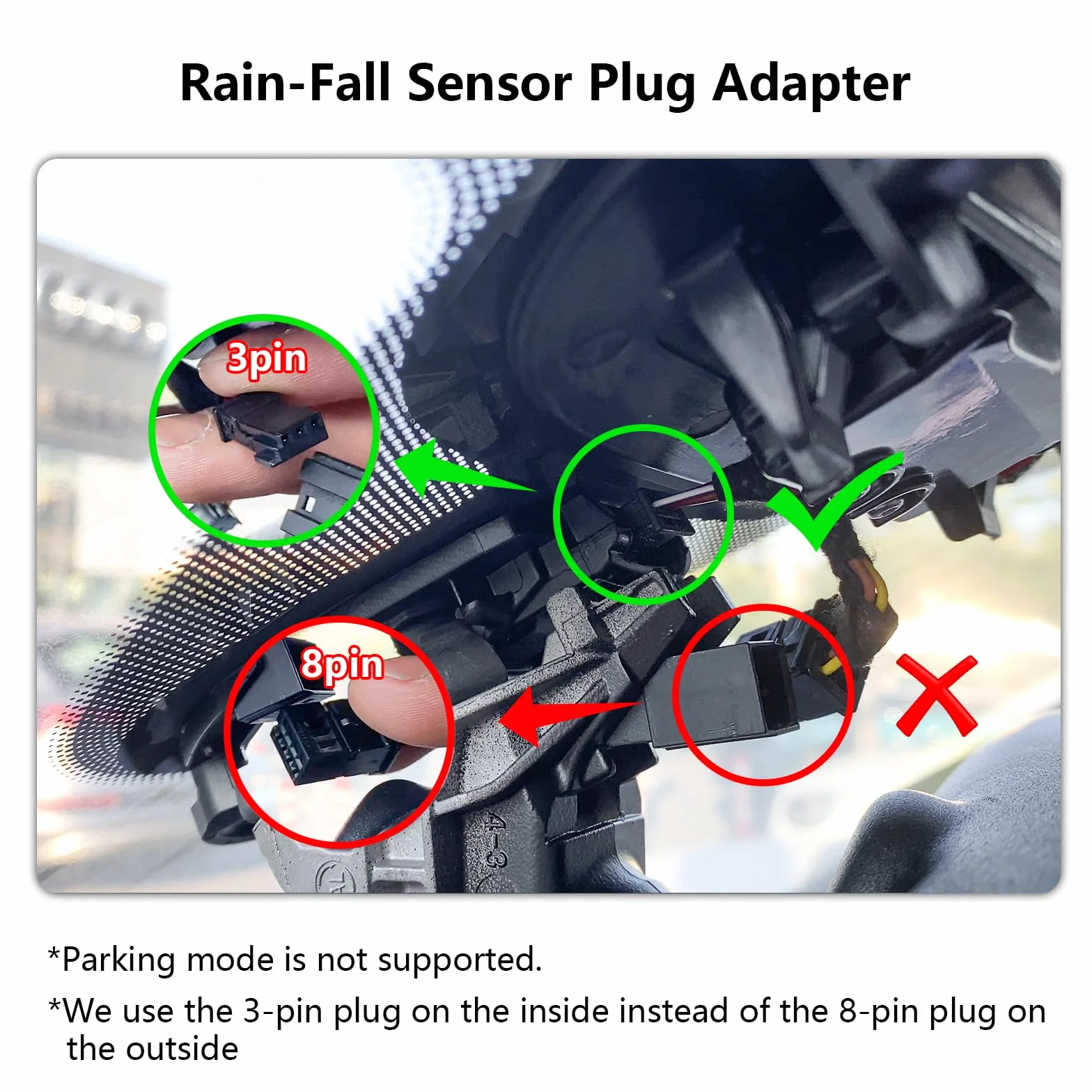Dash Cam Power Adapter for Audi Porsche Volkswagen with Black 3-Pin Rain Sensor – Hidden Cable Kit for GPS Radar Mirror Camera, Plug & Play Fits All Models with Black 3-Pin Rain Sensor Port