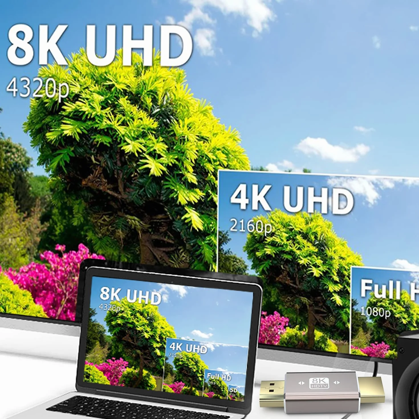 Adapter Przedłużający HDMI 8K Wtyczka na Wtyczkę, Złącze HDMI 2.1, Obsługuje 8K 60 Hz/4K 120 Hz HDR, do Projektora HDTV, Laptopa, PC, 2 szt