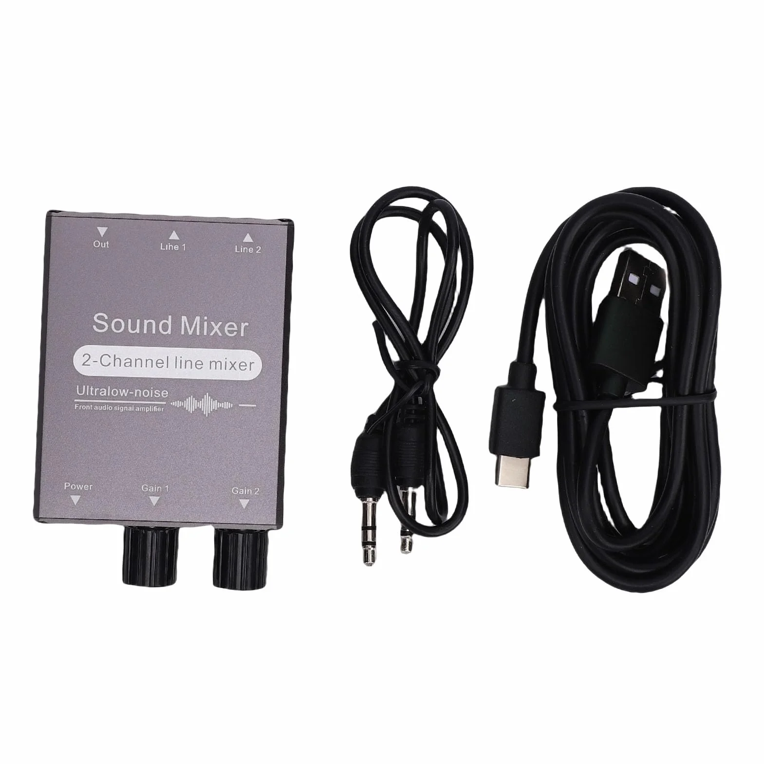 2-Kanałowy Mikser Audio, Mini Mikser Stereo 2 Wejścia I 1 Wyjście, Interfejs 3,5 Mm, Dwa Niezależne Pokrętła Regulacji Głośności, Do Komputera, Telefonu, Laptopa, Słuchawek