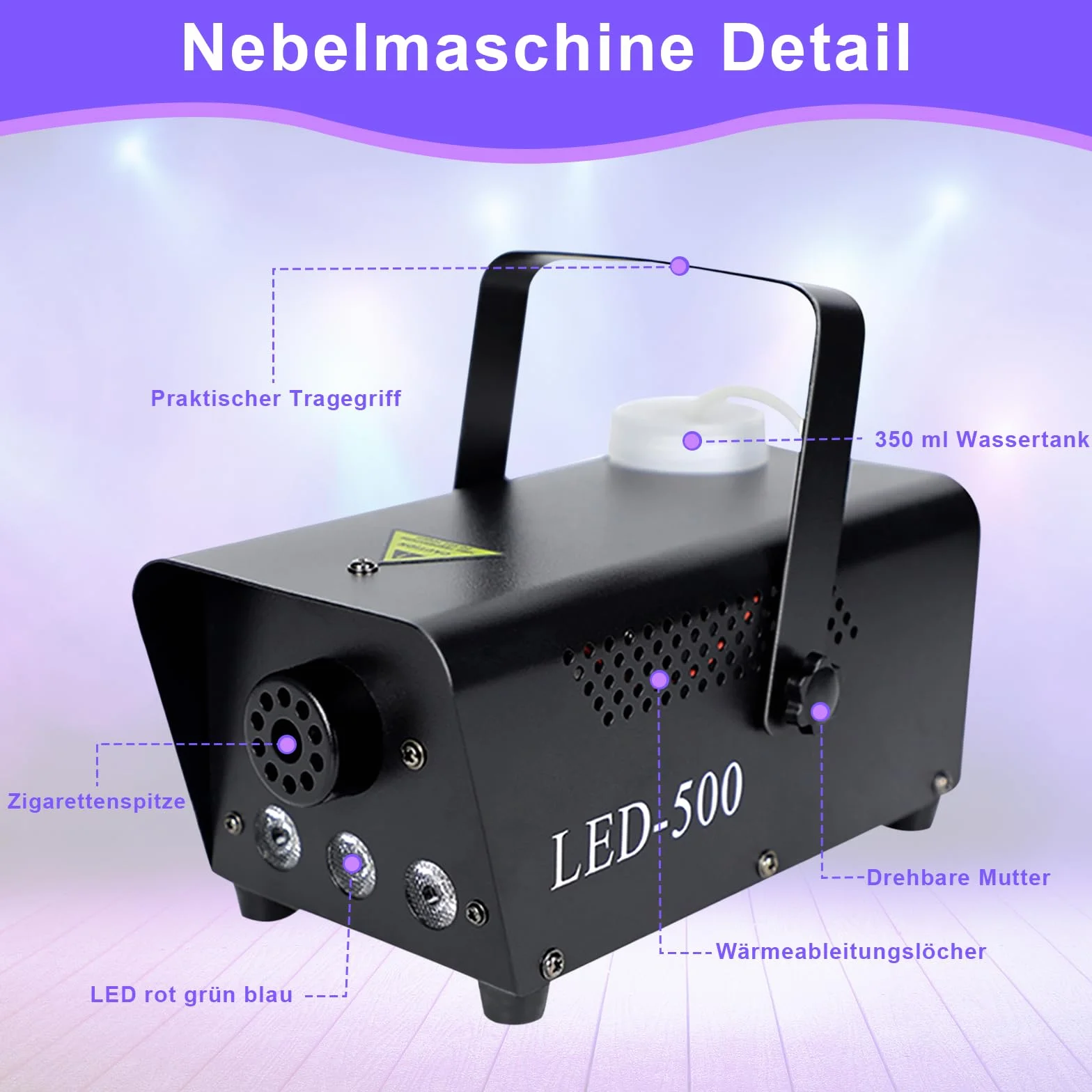 Maszyna do wytwarzania mgły, 500 W, z 3 diodami LED RGB, przenośna maszyna do palenia z pilotem zdalnego sterowania, maszyna do mgły outdoorowej, na imprezę, wesele, efekt sceniczny, dyskoteka,