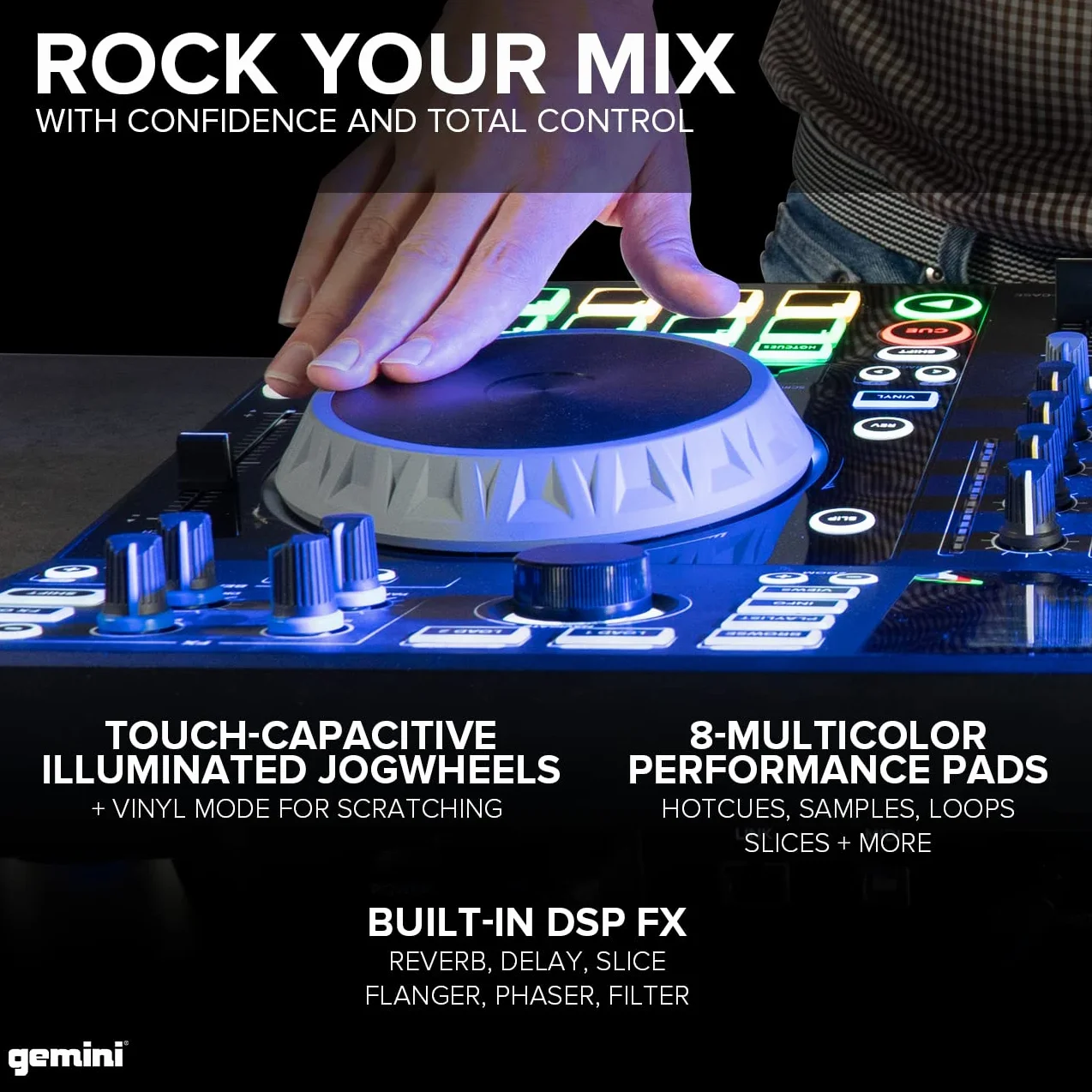 Gemini Sound SDJ-4000 Standalone/MIDI Kontroler DJ Equipment Console z 2 mostkami, 4-kanałowy mikser audio, pojemnościowe koła do biegania i 7-calowy ekran HD