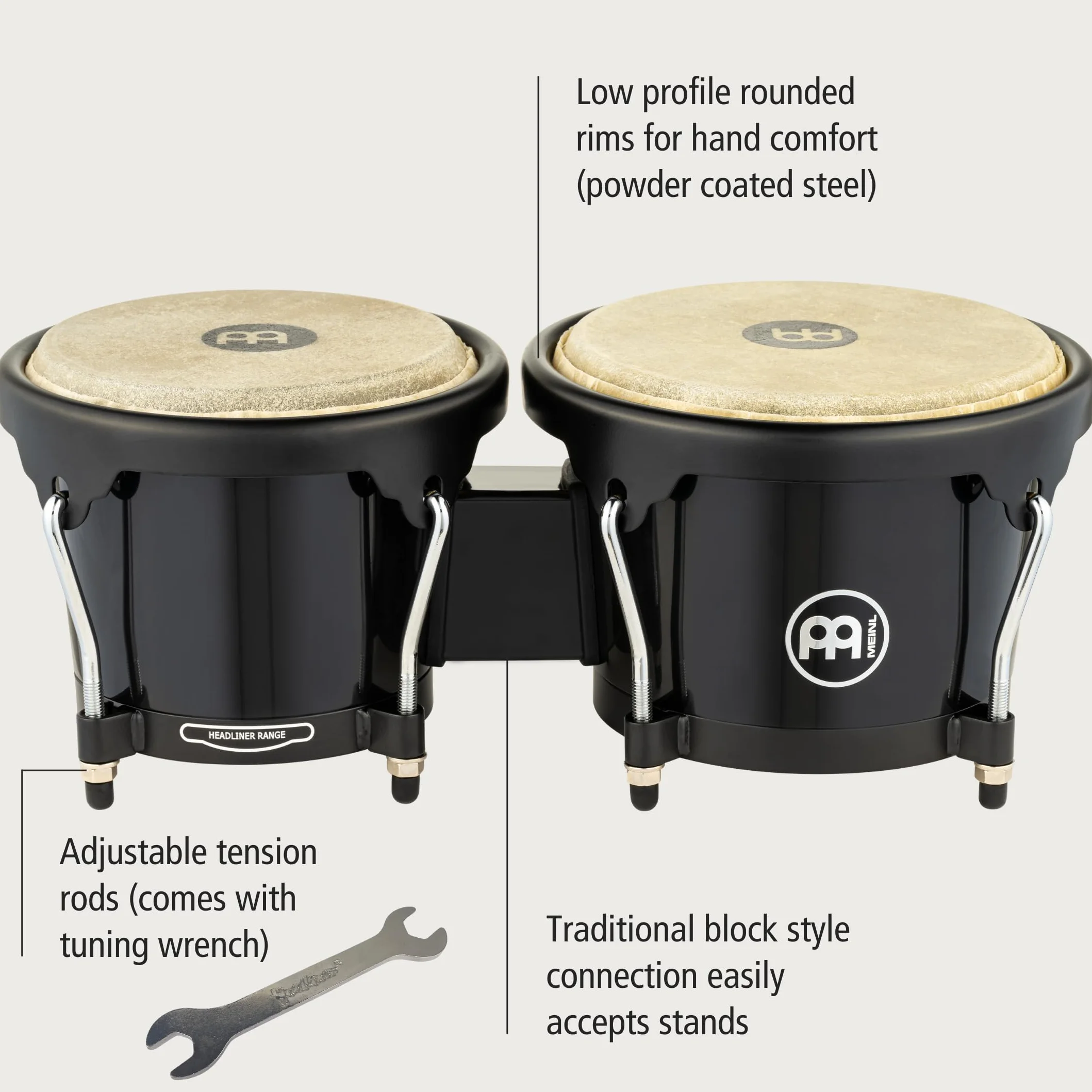 Meinl Headliner Bongos HB50BK, Black, Black HW - Bongo