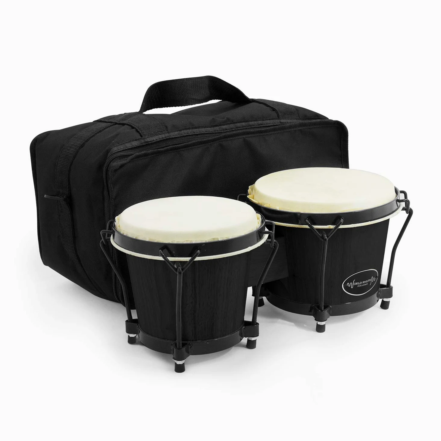 Bongos 15 cm i 18 cm Beginners Dąb Bongo - Matowe czarne bongo z wyściełaną torbą Gig Bag BON7-BK