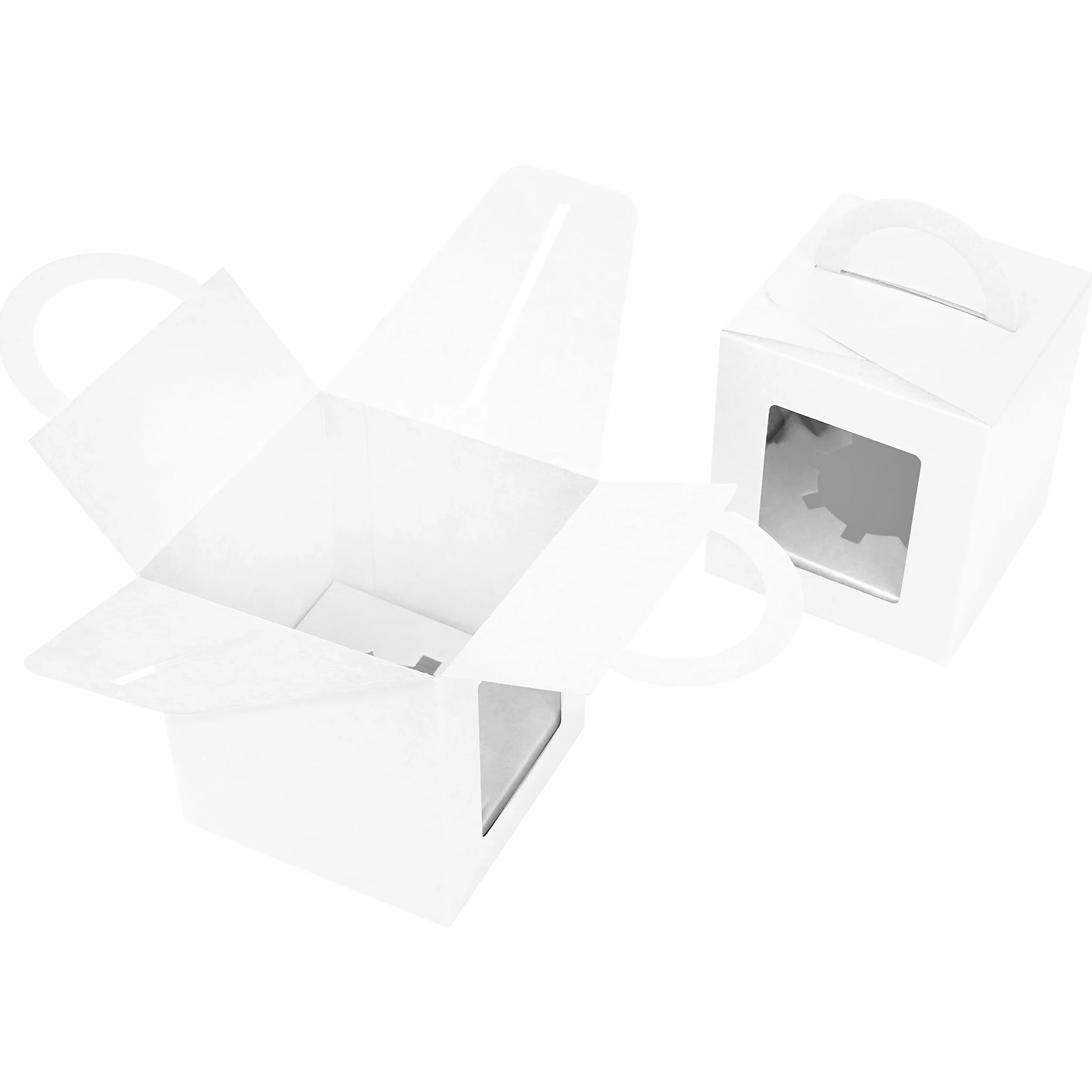 Belle You Białe pudełko papierowe Kraft z oknem i uchwytem (zestaw 50 sztuk) - Pudełko na ciasto 9,39 x 9,39 x 10,66 cm - Pudełko na ciasteczka, babeczki, ciasto i ciasto - Opakowanie na wynos
