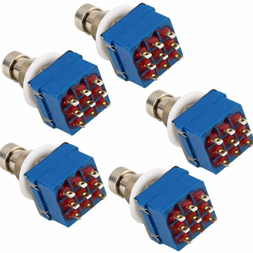 5 szt. 9 pinów 3PDT Effector Button Brush Box True Bypass efekty gitarowe Pedal Box Stomp Foot metalowy przełącznik