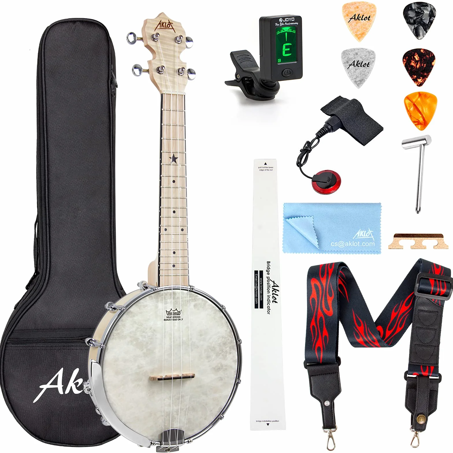 AKLOT Banjo Ukulele Koncert 58.4 cm Remo Drumhead Open Back Maple Body 1:15 Zaawansowany tuner z dwukierunkowym prętem kratownicowym Gig Bag Tuner String Strap Picks