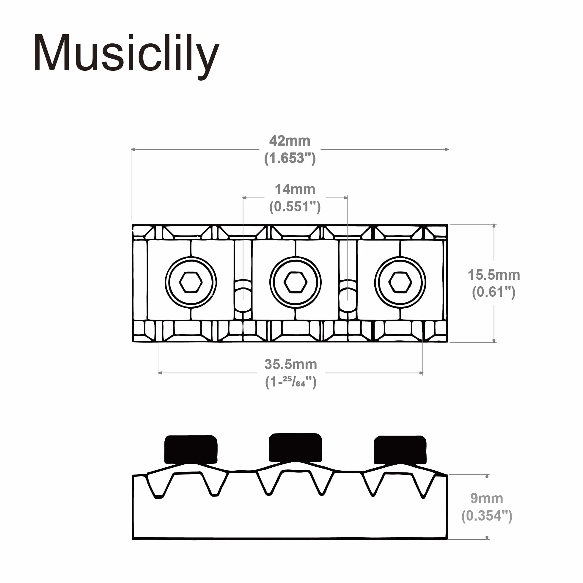 Musiclily 42mm Siodełko z Blokada Strun Locking Nut do Mostków Gitary Typ Floyd Rose, Czarny
