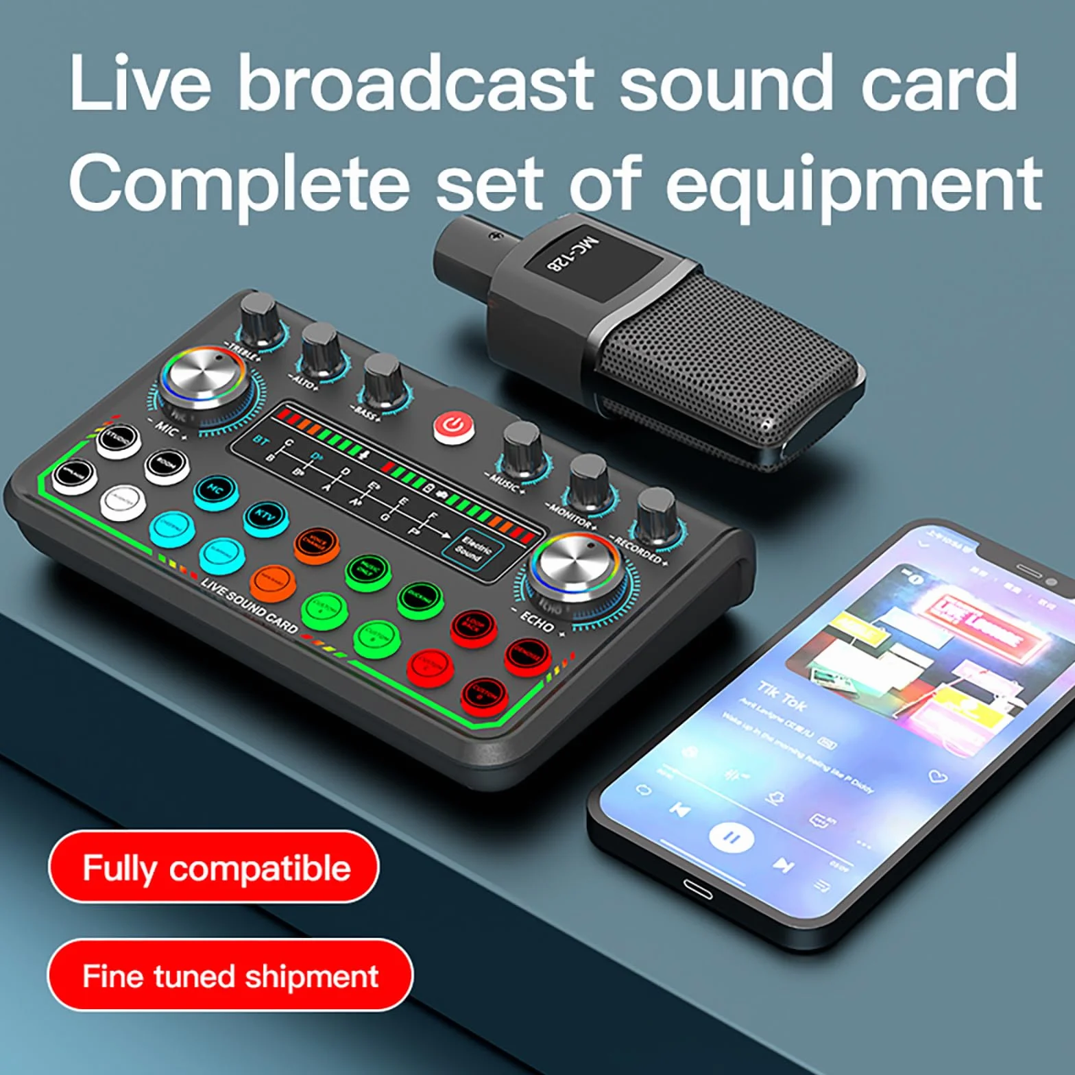 NEWFUN Mikser audio, karta dźwiękowa, mikser audio stereo Bluetooth z wieloma dźwiękami, kompatybilny z komputerem i smartfonem dla DJ-ów, nagrywania w studio, karaoke online
