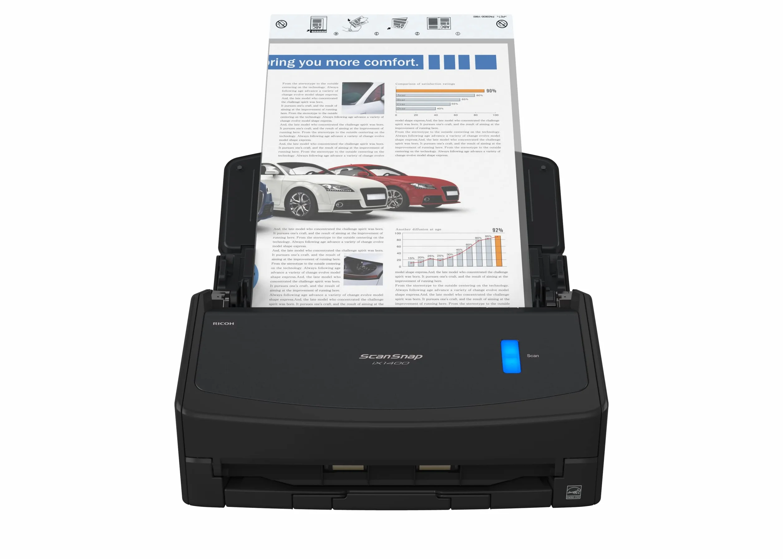 ScanSnap iX1400 czarny skaner A4, 40 ppm, skanowanie dwustronne. Automatyczny podajnik dokumentów zalecany 400 stron dziennie. USB 3.2