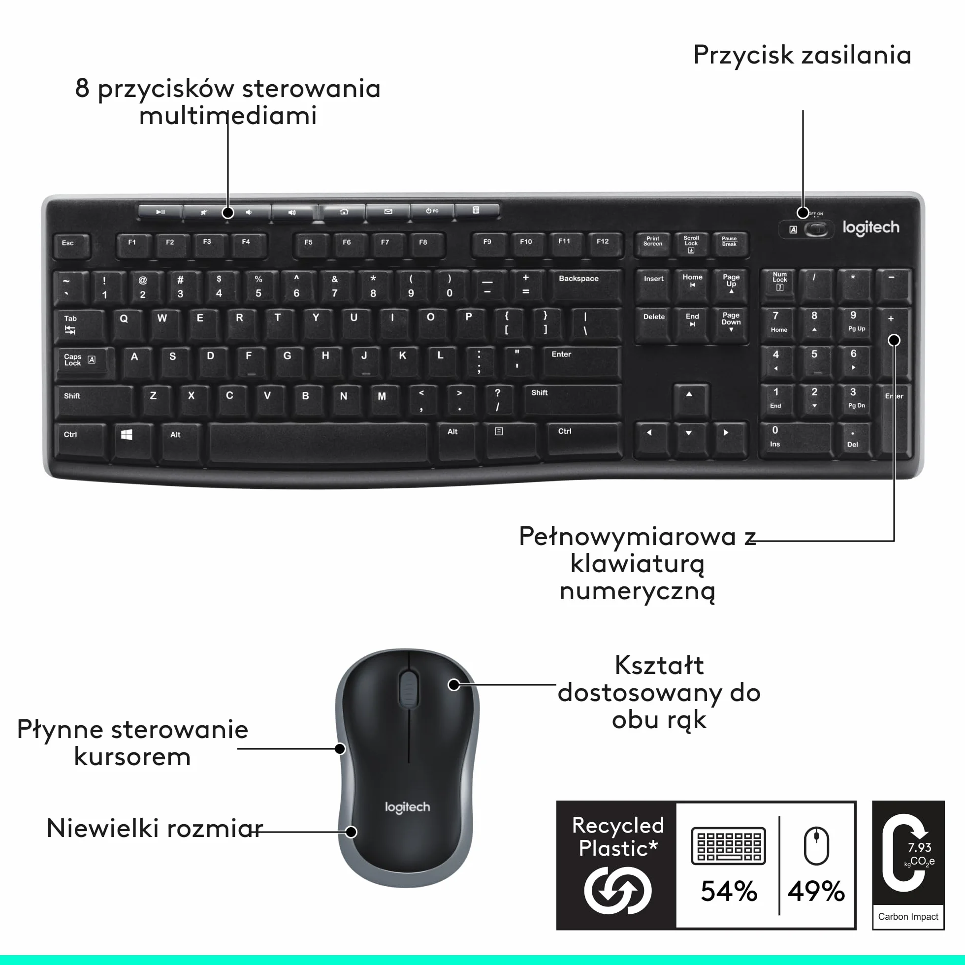 Logitech MK270 Bezprzewodowy Zestaw Klawiatura i Mysz dla Windows, 2,4 GHz, Kompaktowa Myszka, 8 multimedialnych klawiszy skrótowych, bateria 2 lata, dla PC, Laptop, QWERTY układ US Intl - Czarny