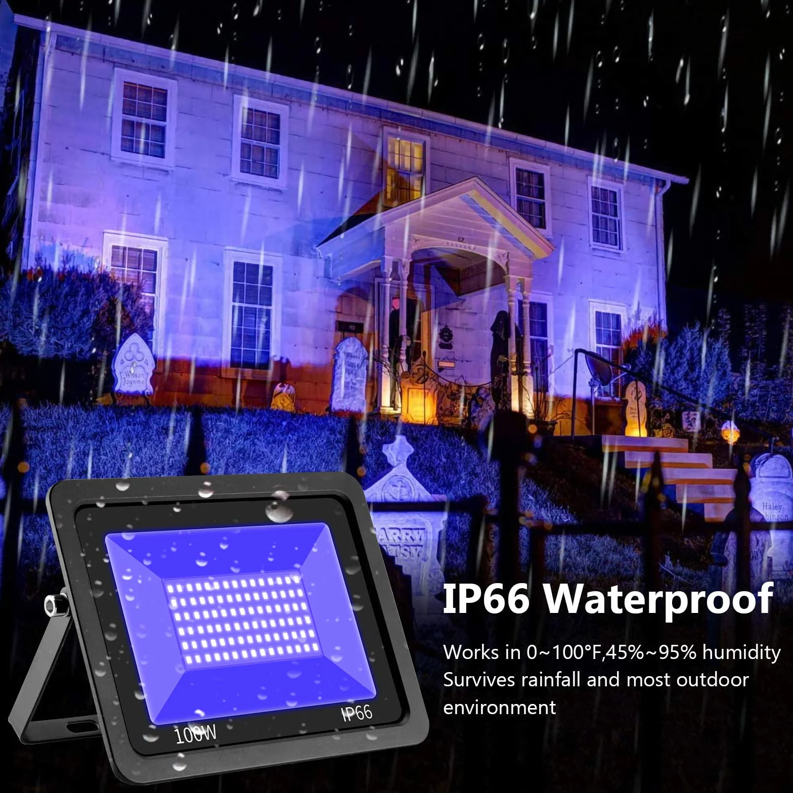 Eleganted 100W LED światło UV 365nm UV reflektor IP66 wodoodporny reflektor UV na imprezy z funkcją WŁ/WYŁ do Halloween, akwarium, koncertu, baru