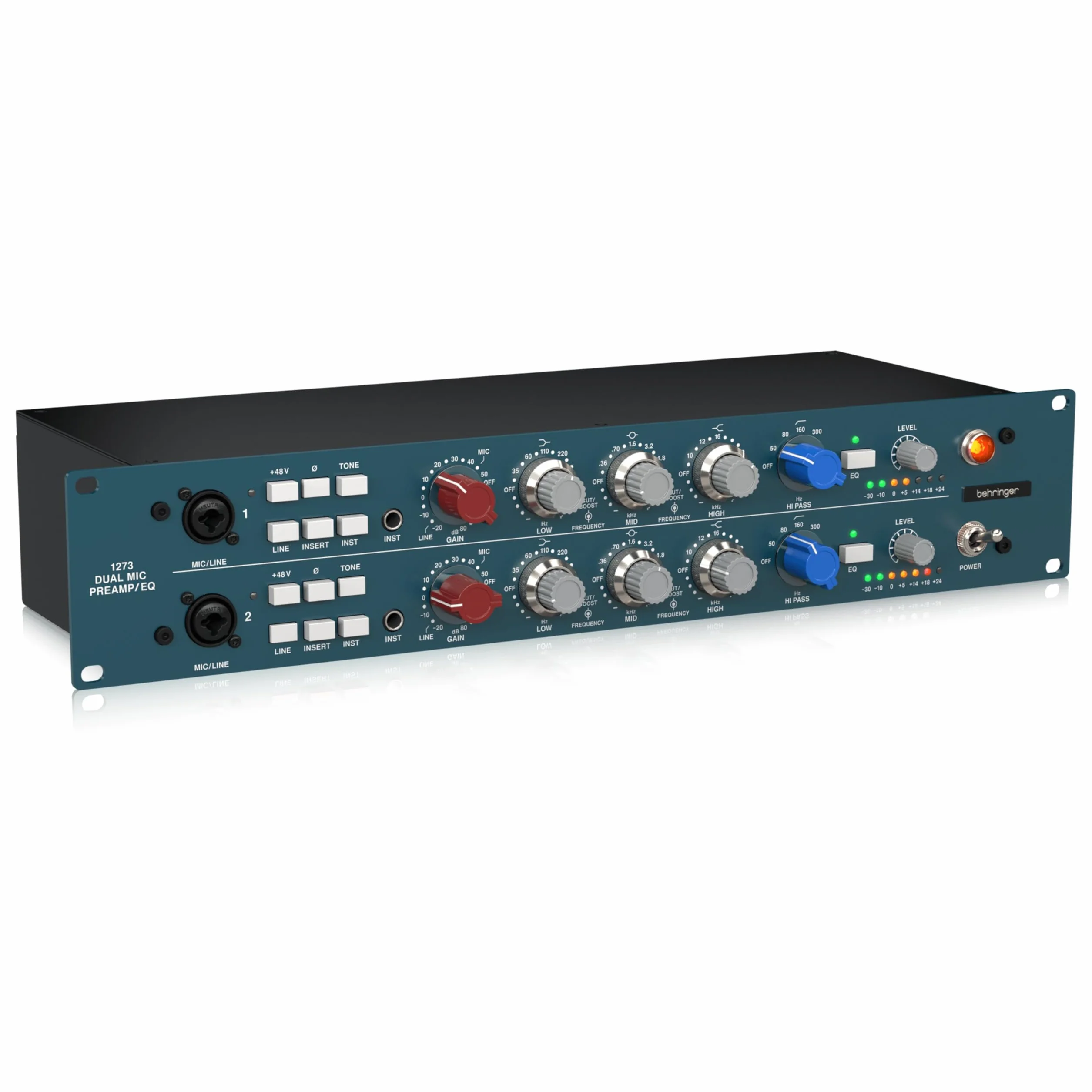 Behringer 1273 Legendarny 2-kanałowy przedwzmacniacz mikrofonowy z 3-pasmowymi korektorami i niestandardowymi transformatorami Midas