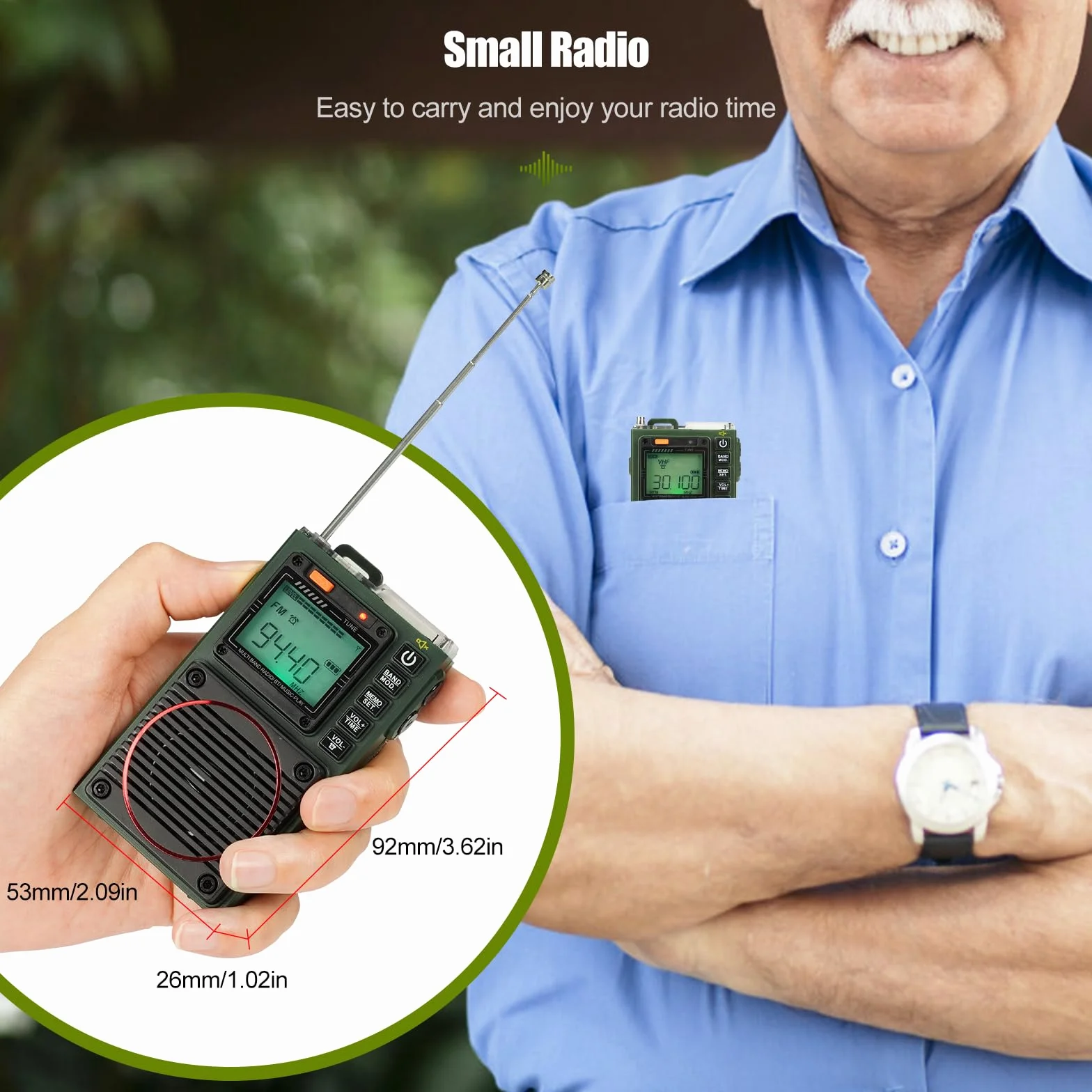 Retekess TR111 przenośne radio krótkofalowe, FM VHF AM SW WB Band Radio, obsługa aplikacji Smart Remote, MP3/TF, Bass Stereo SOS, zastosowanie dla entuzjastów
