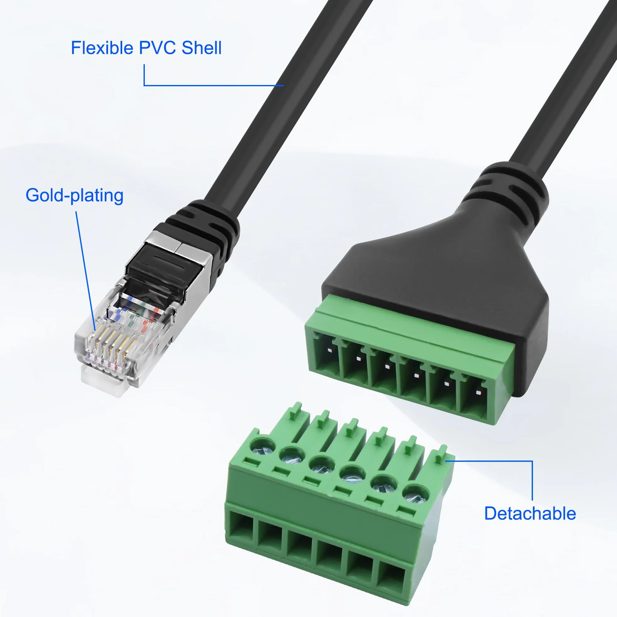 XMSJSIJ rj12 zacisk śrubowy na 6-pinowy, bezlutowy adapter, kabel przedłużający, wtyczka na 6-pinowy, przedłużacz do telefonu stacjonarnego, 2 szt