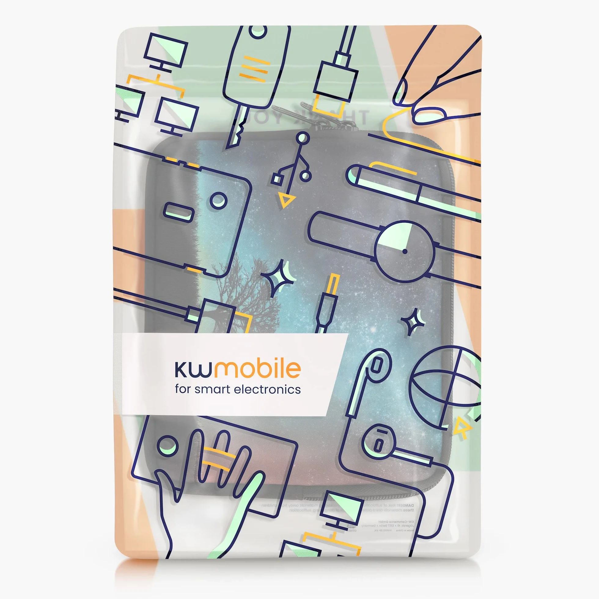 kwmobile Neoprenowe etui na czytnik e-booków rozmiar 17.3-17.8 cm - uniwersalny pokrowiec na eBook z zamkiem błyskawicznym, paskiem na nadgarstek - niebieski/szary/czarny