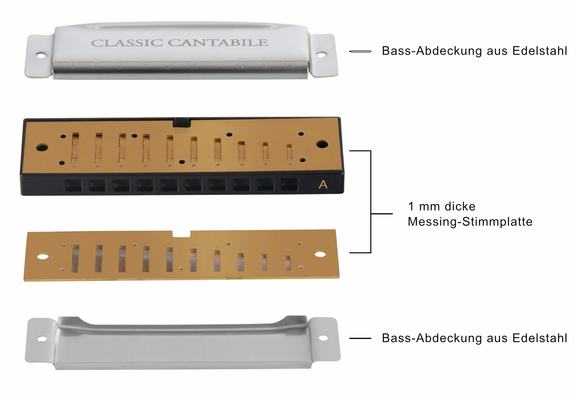 Classic Cantabile AHBS-7 Alabama Blues Harmonica zestaw 7 harmonijek diatonicznych - 10 mosiężnych języków - stal nierdzewna - etui