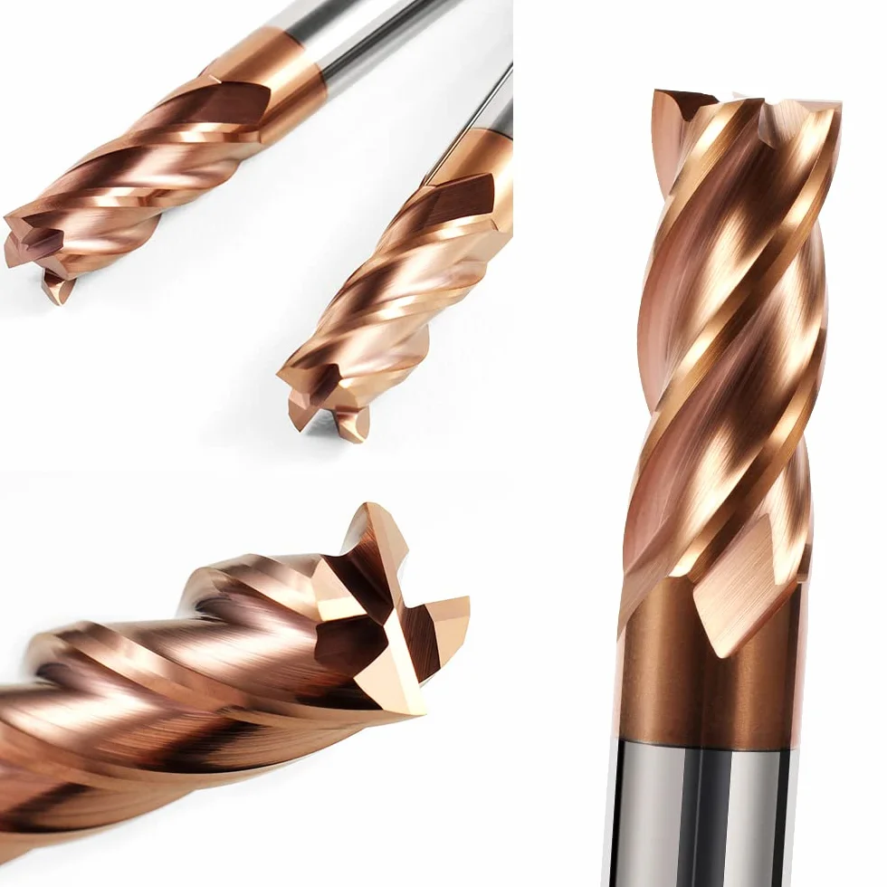 ASNOMY 8-częściowy zestaw frezów trzpieniowych VHM 4 flety z twardego metalu frez do rowków o średnicy 2-12 mm CNC, prosty zestaw frezów do metalu – powłoka AlTiN 55 HRC