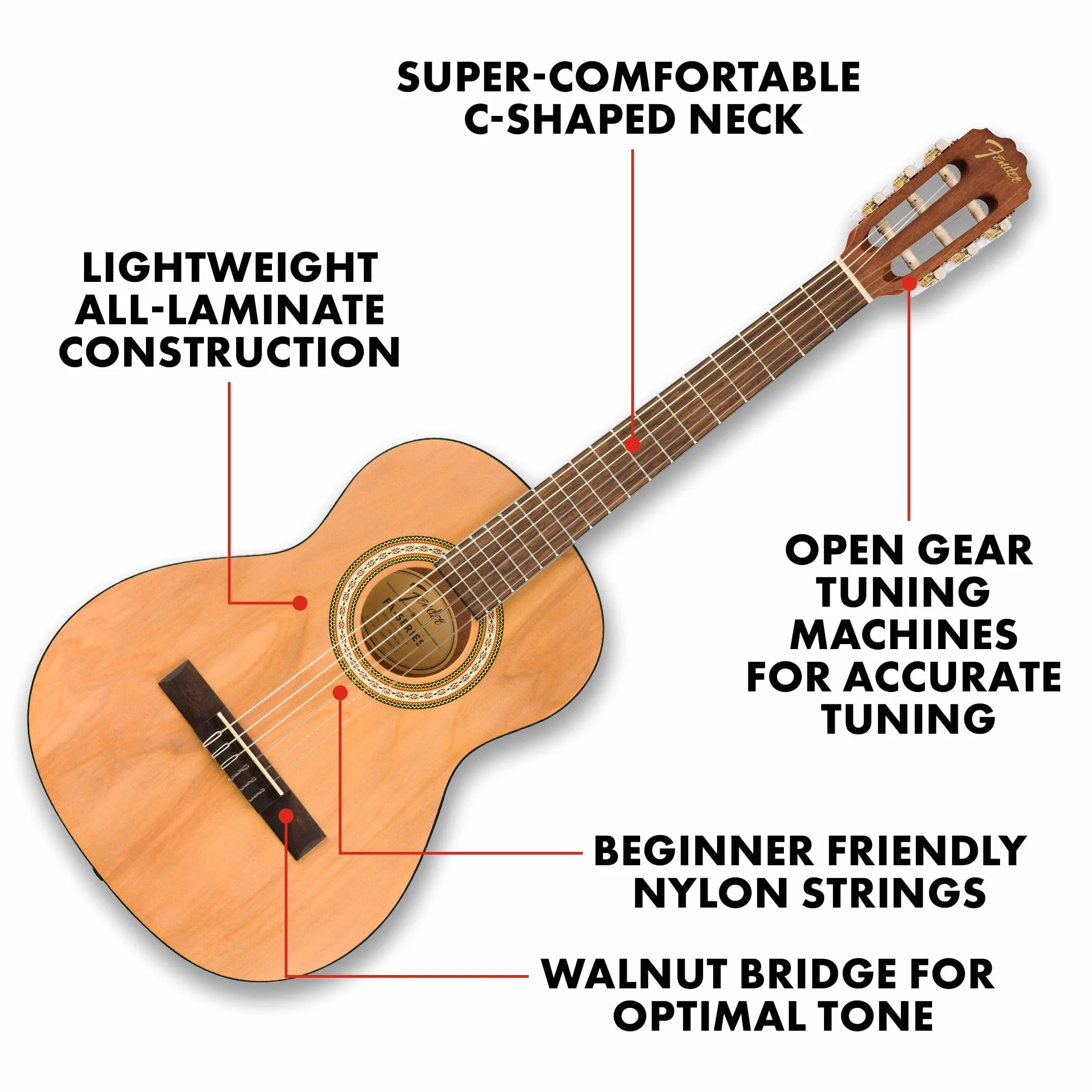 Fender FA-25N 3/4 klasyczna gitara akustyczna, orzech włoski, naturalna