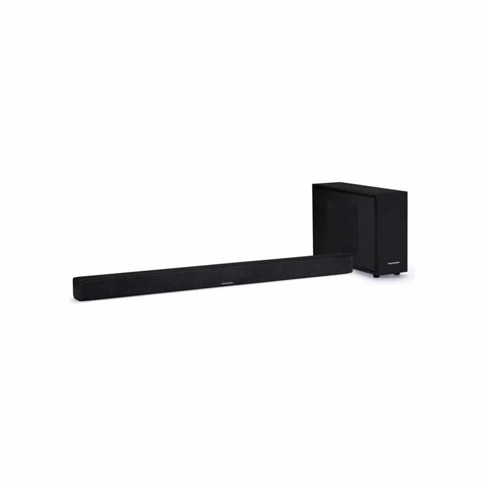 Thomson SB250BT Soundbar – 200W Całkowitej Mocy Muzycznej – System 2.1 z Bluetooth – Przewodowy Subwoofer – Odtwarzanie MP3 z USB i SD – Wejścia AUX i RCA – Pilot Zdalnego Sterowania