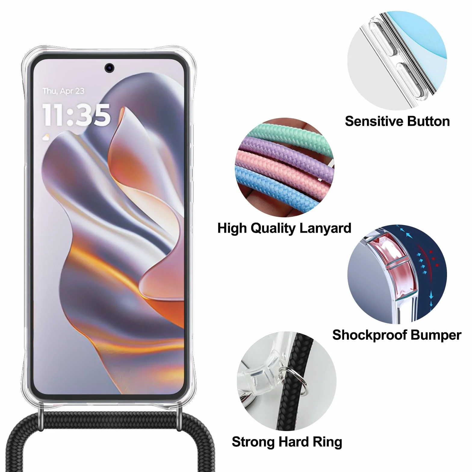 Etui na długim pasku, kompatybilne z Motorola Edge 60 Neo/Edge 50 Neo, przezroczyste, silikonowe, ochronne, odporne na wstrząsy, odporne na zarysowania, przezroczyste, z tworzywa TPU, zielone