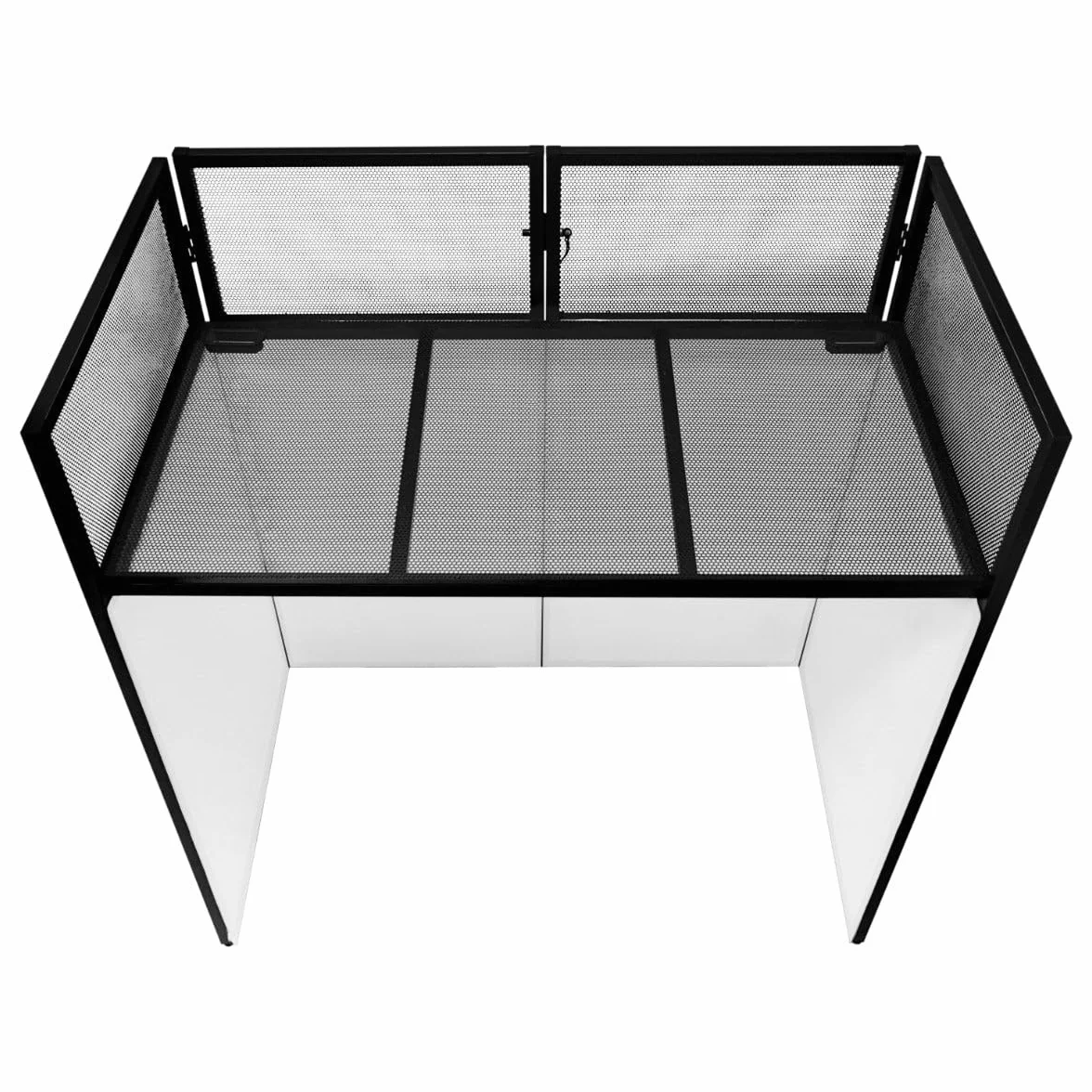 DJ Disco Booth stojak mikser półka składany przenośny ekran stół powlekana proszkowo stal wymienne rozciągliwe panele z tkaniny 1 x czarne i 2 x białe ściereczki torba do przechowywania bezpieczny
