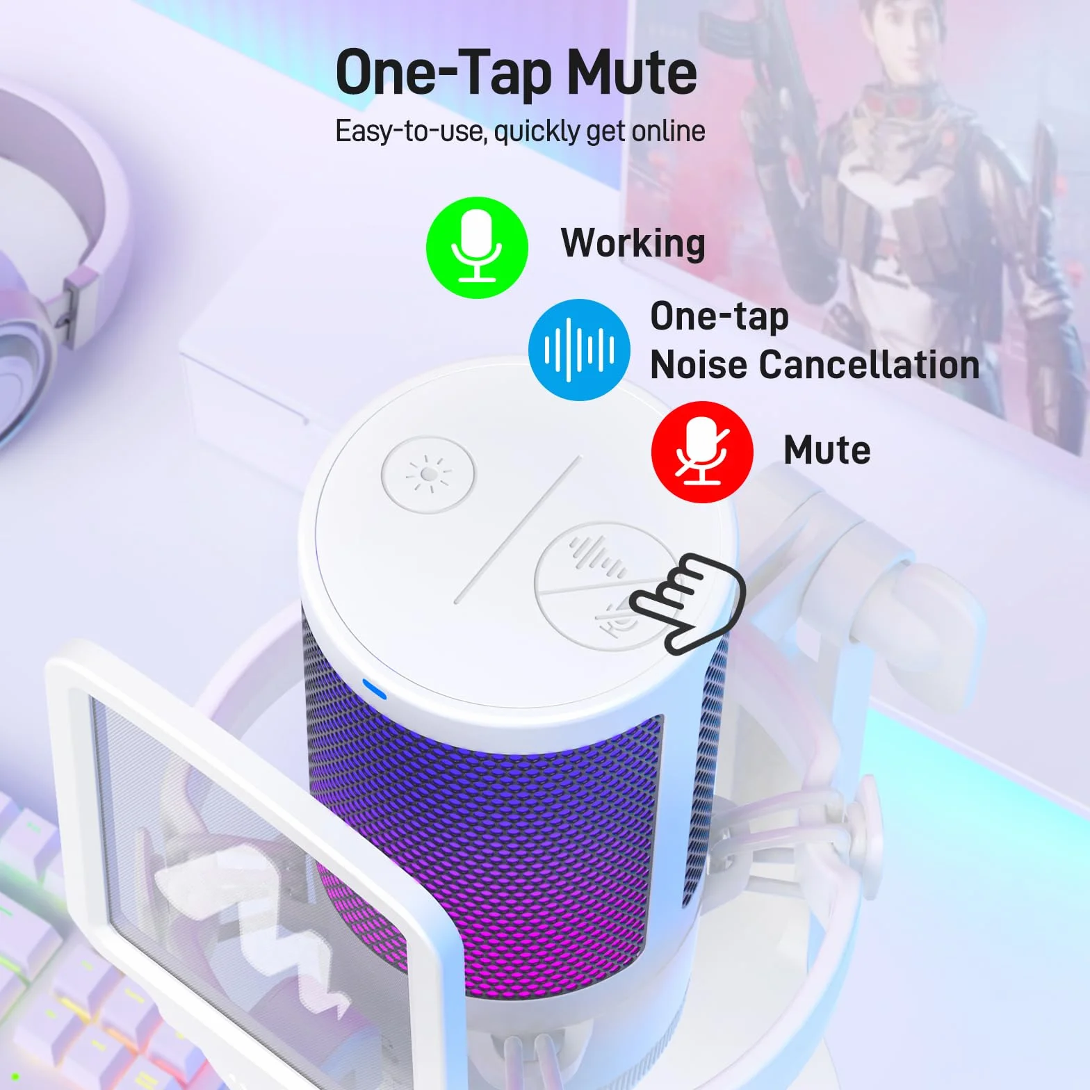 MAONO Mikrofon USB do gier, redukcja szumów, mikrofon kondensatorowy z wyciszeniem, wzmocnieniem, monitorowaniem, filtrem pop do streamingu, podcastów, Twitch, YouTube, Discord, PC, komputera, PS4 i 5
